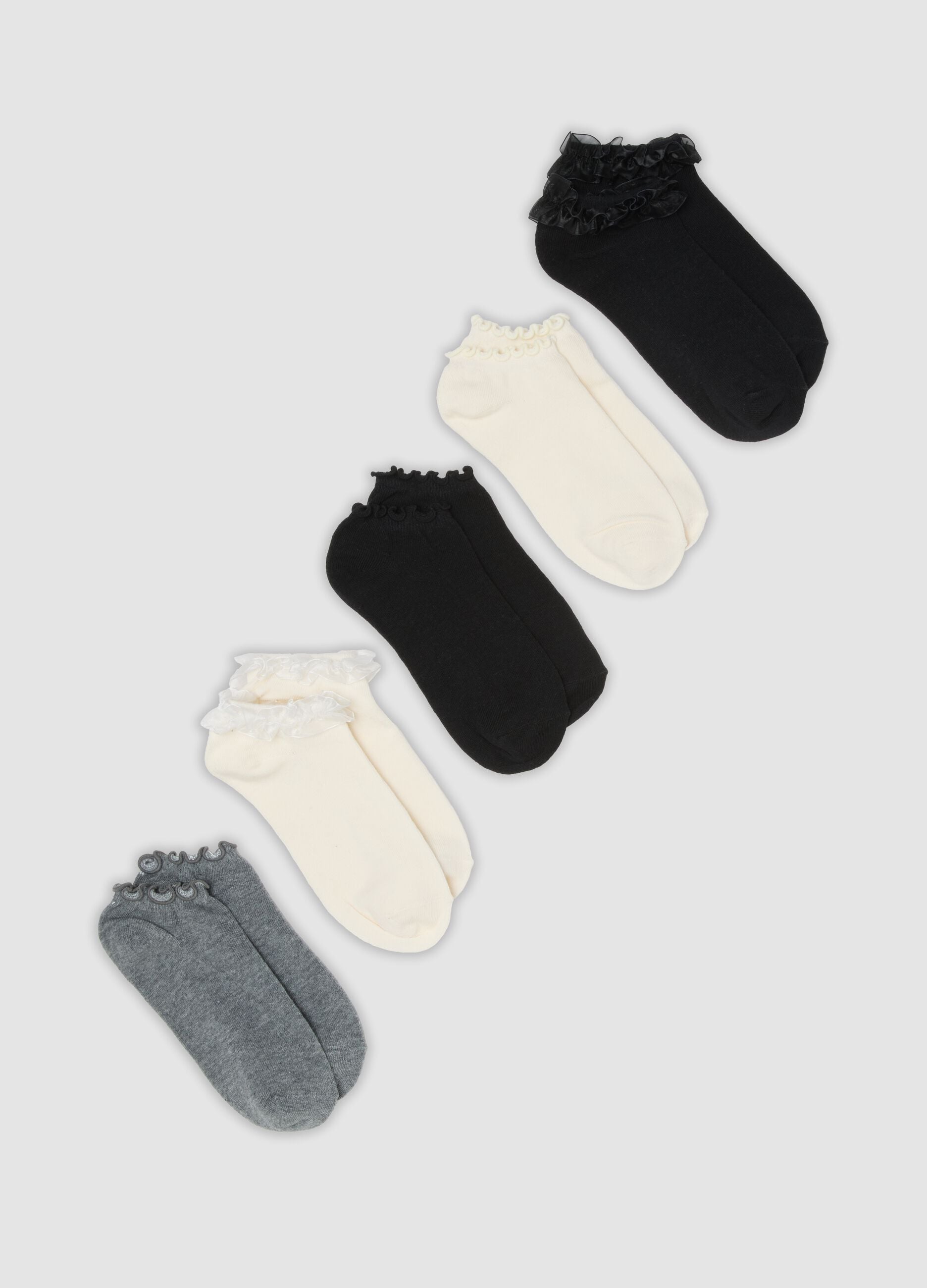 Five-pack of multicolour organic cotton-blend socks with ruffle trim