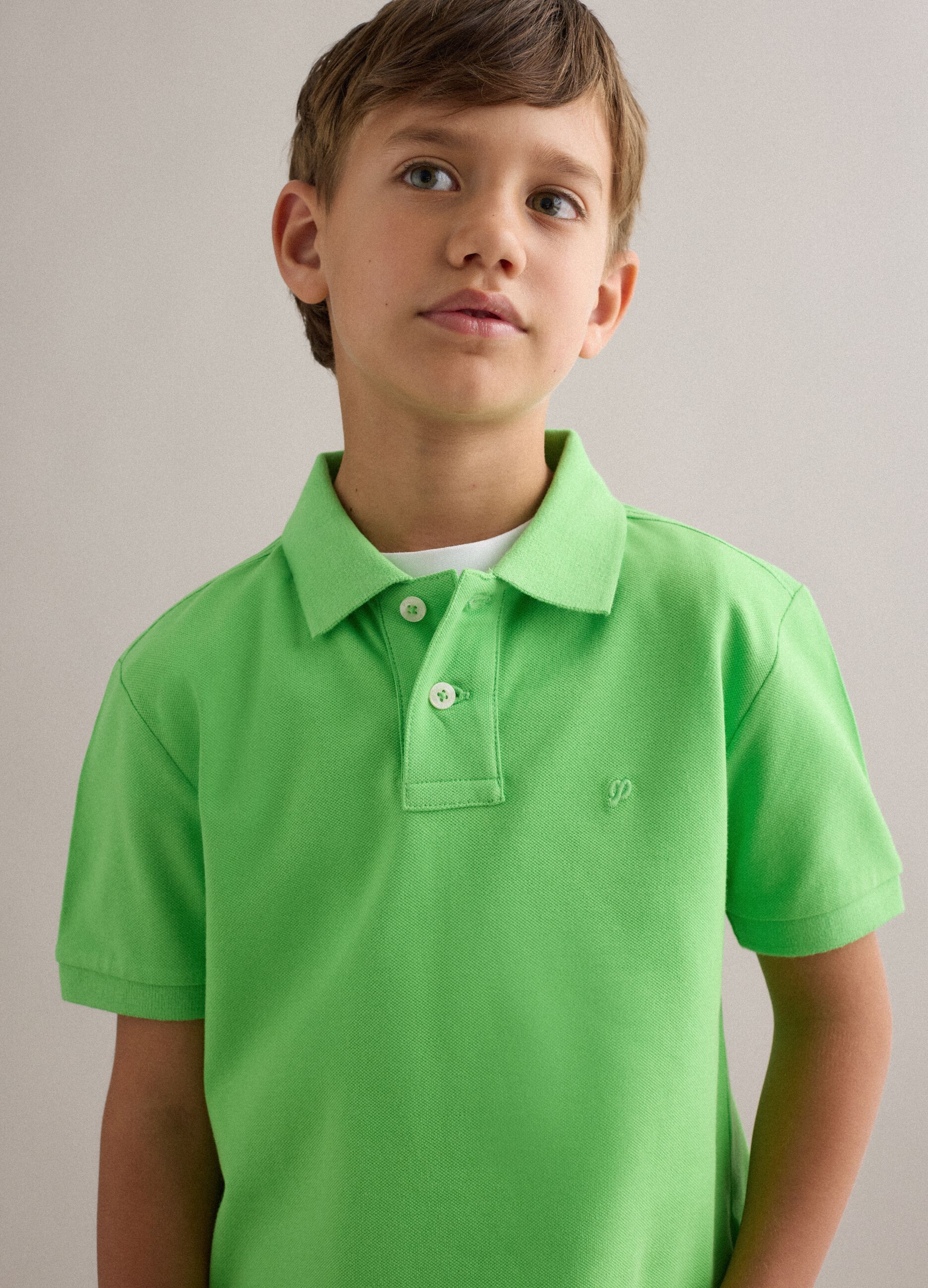 Boys' Green Stretch Cotton Polo Regular Fit
