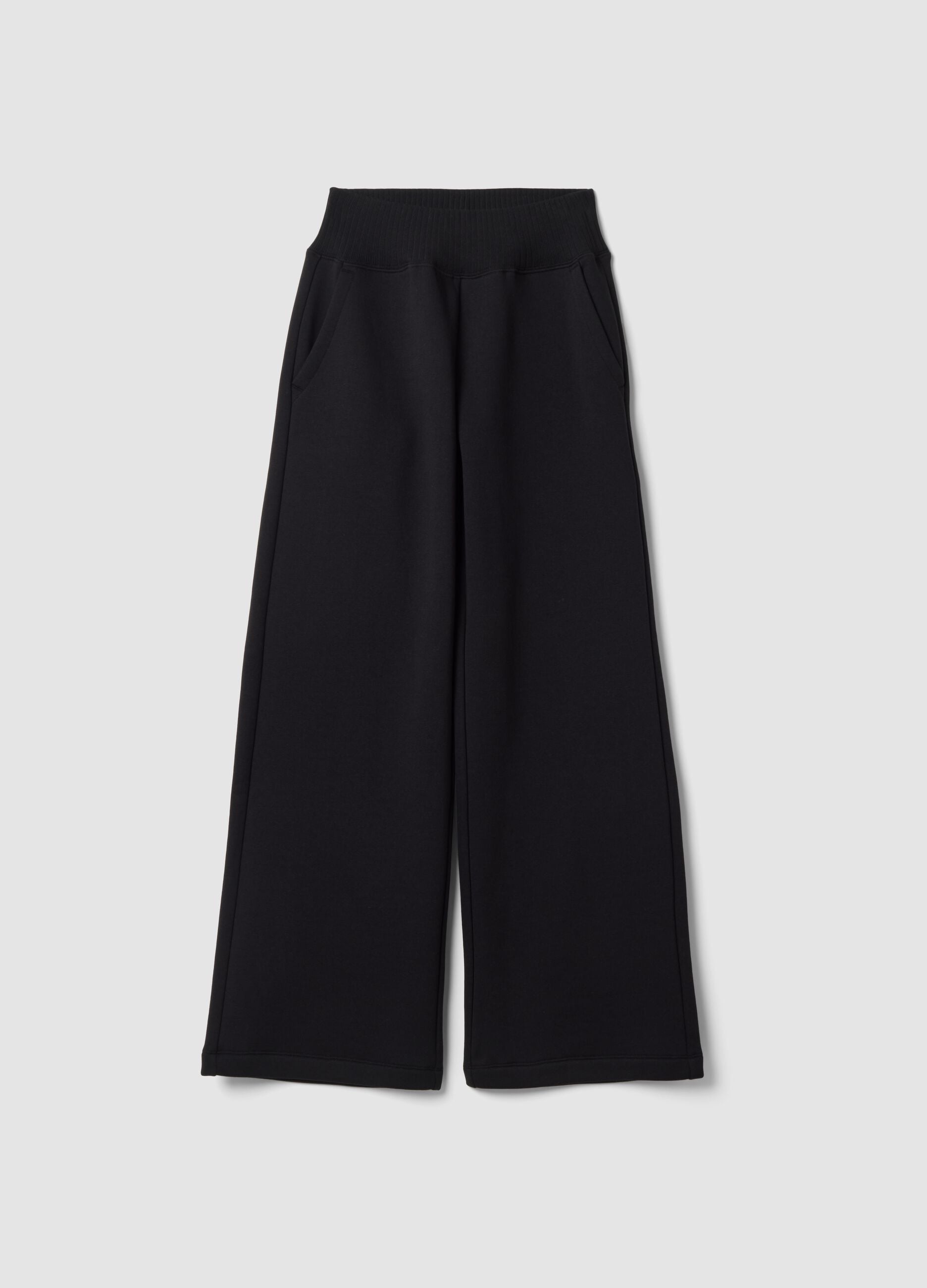 Black cotton-blend fleece straight-fit trousers