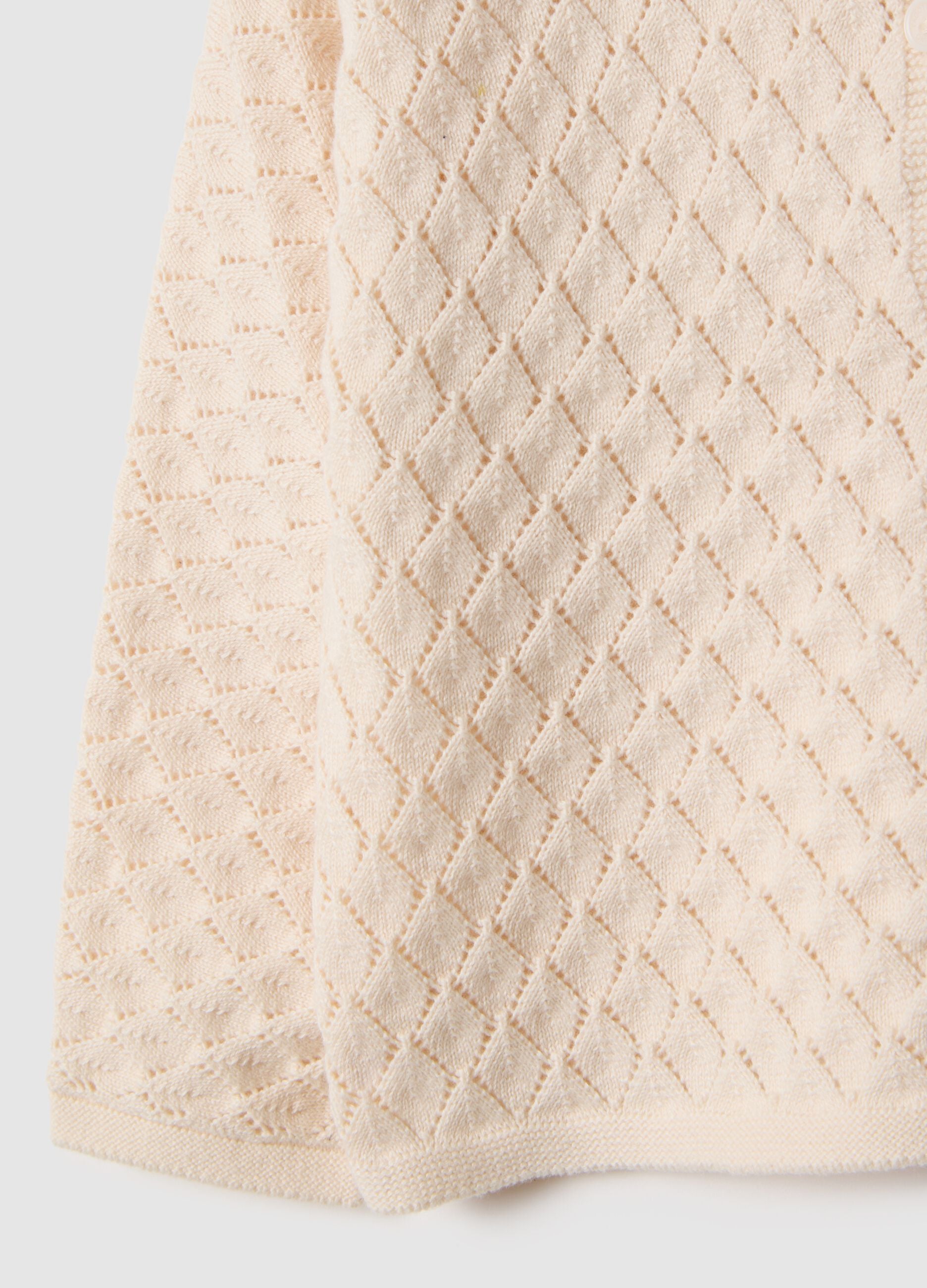 Regular fit beige cotton cardigan for girls with diamond pattern