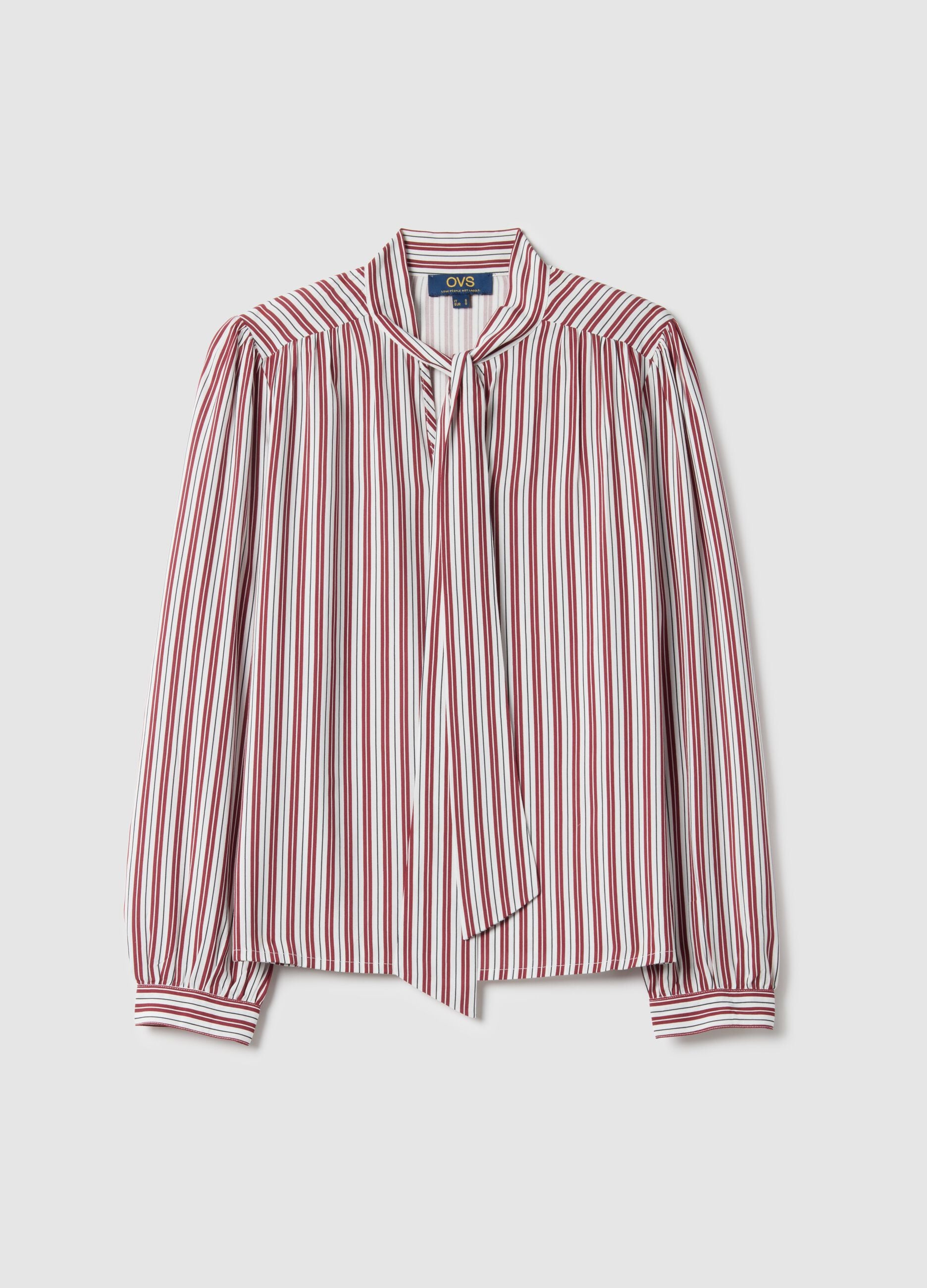 Regular red shirt with stripes in pure viscose
