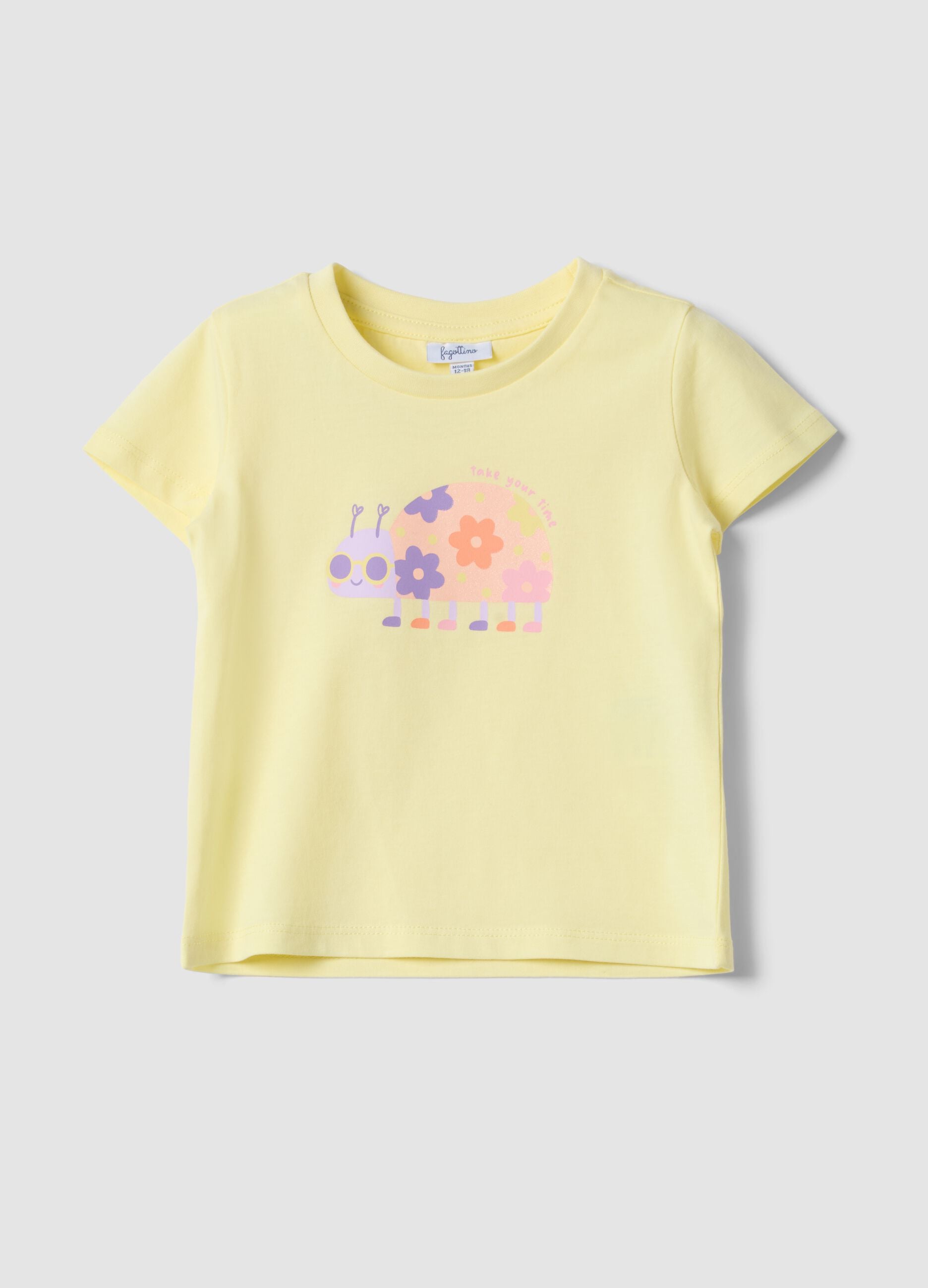Yellow pure cotton girl's T-shirt, regular fit with print