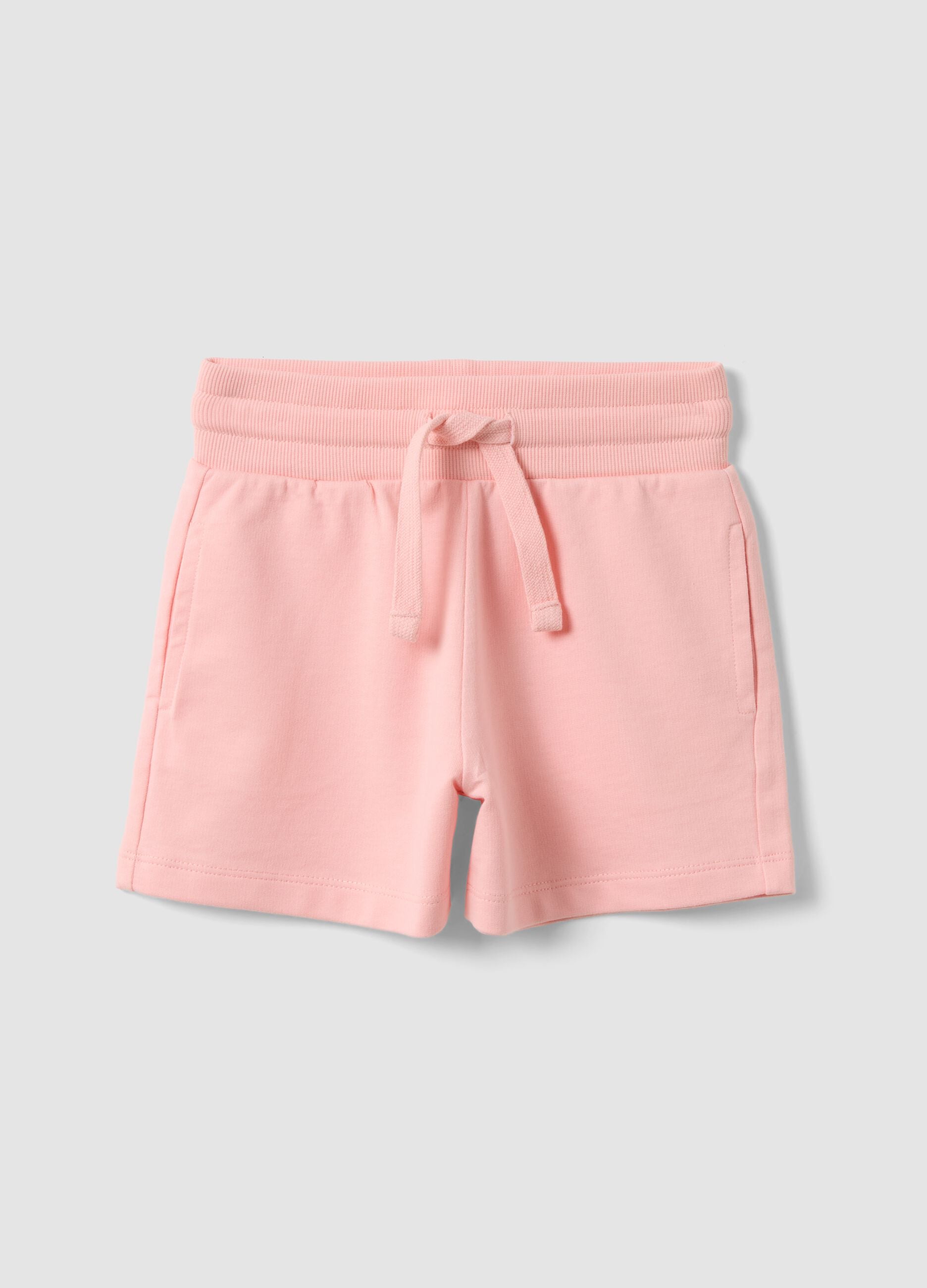 Pink regular-fit cotton shorts with elasticated waist for girls