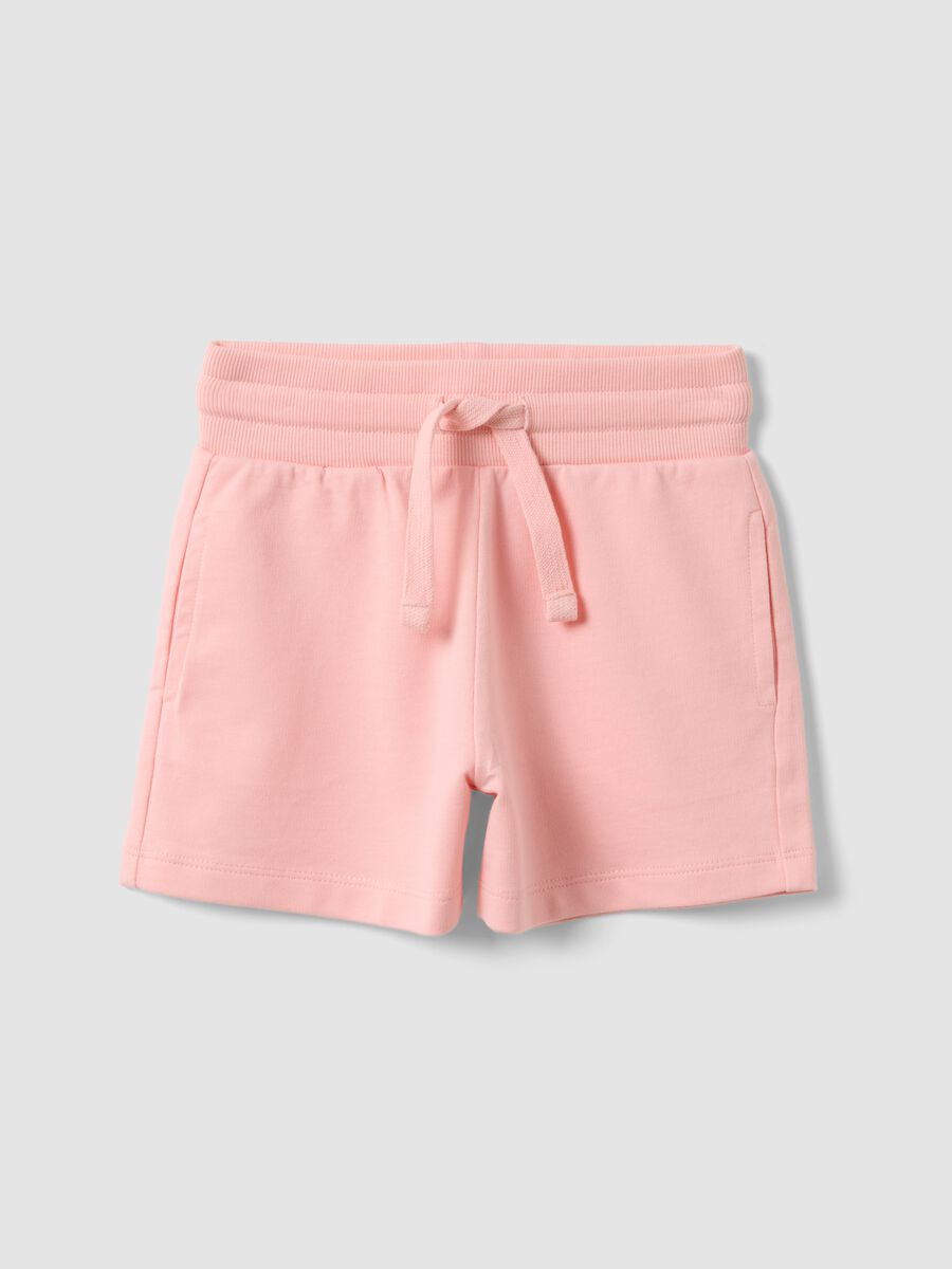 Pink regular-fit cotton shorts with elasticated waist for girls_0