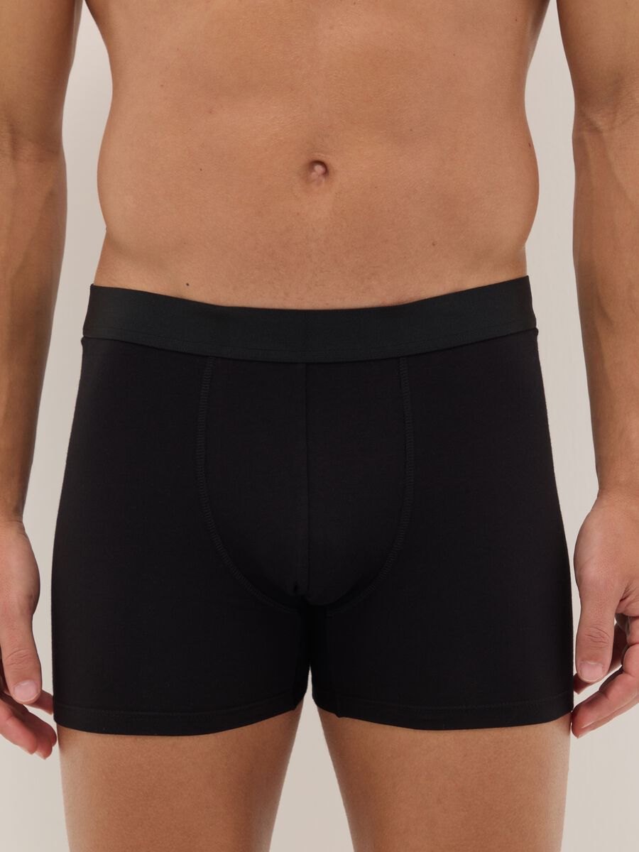 Pack of 3 black mid-length boxer briefs in stretch organic cotton, regular fit_1