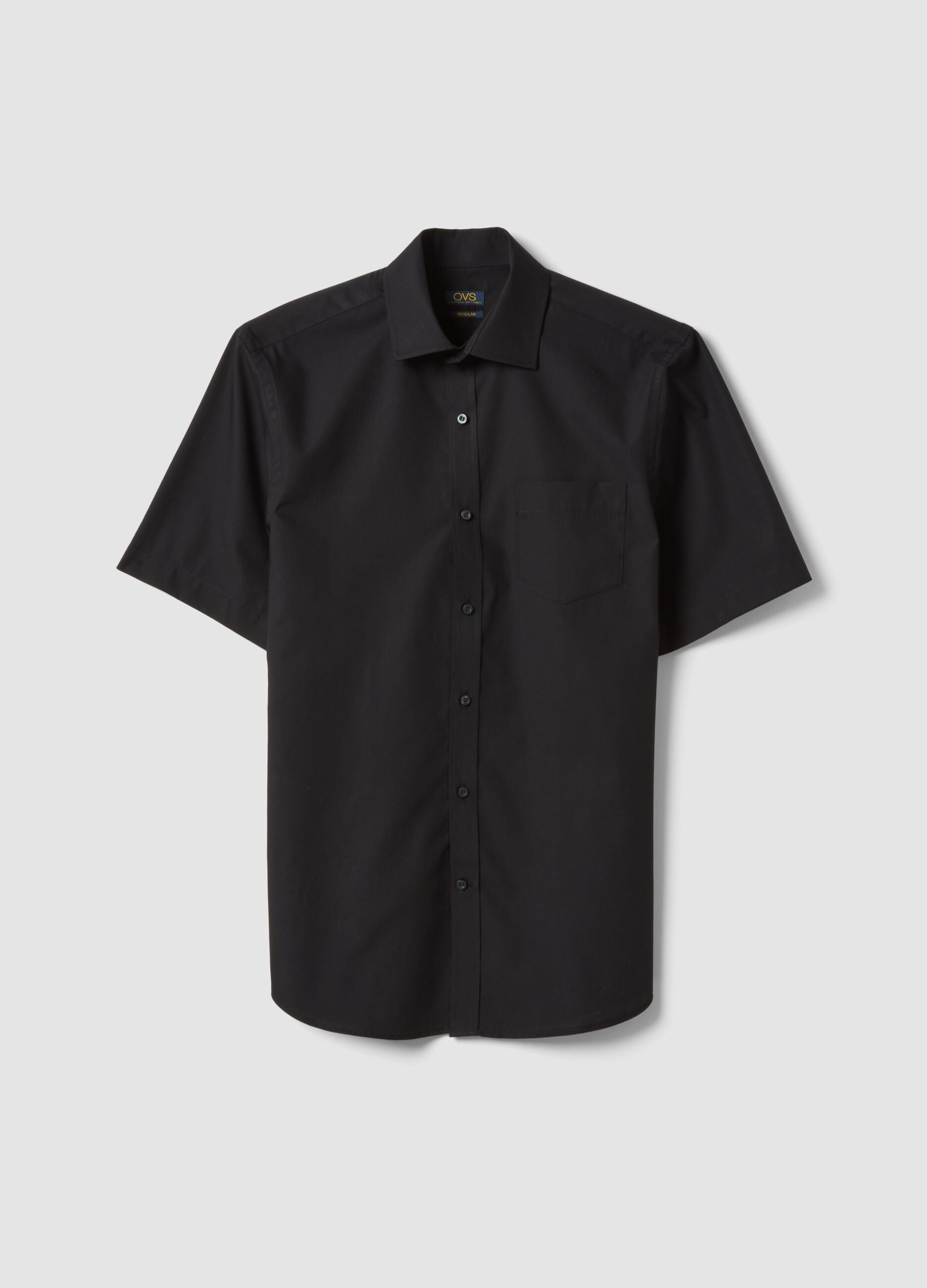 Black short-sleeve shirt with classic collar