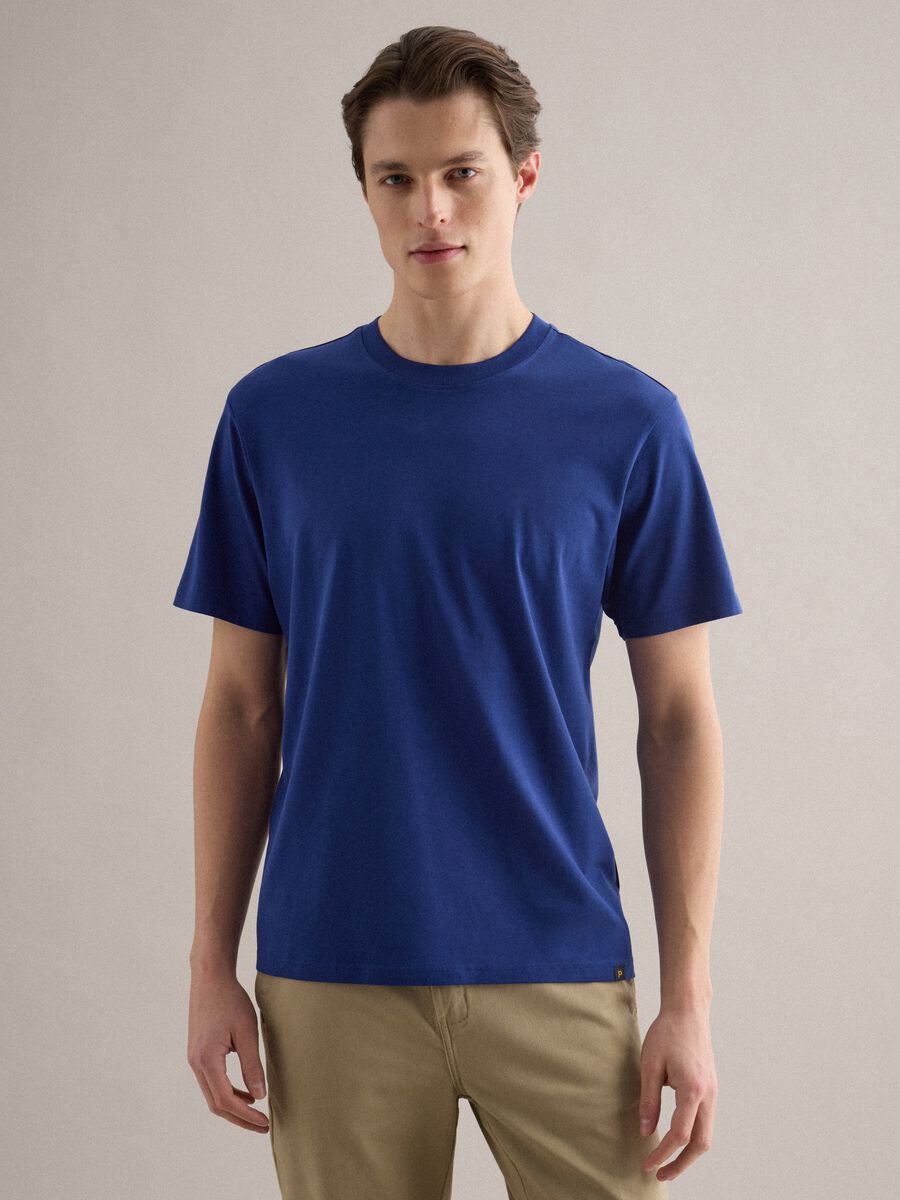 Blue relaxed fit crew neck pure cotton t-shirt_0