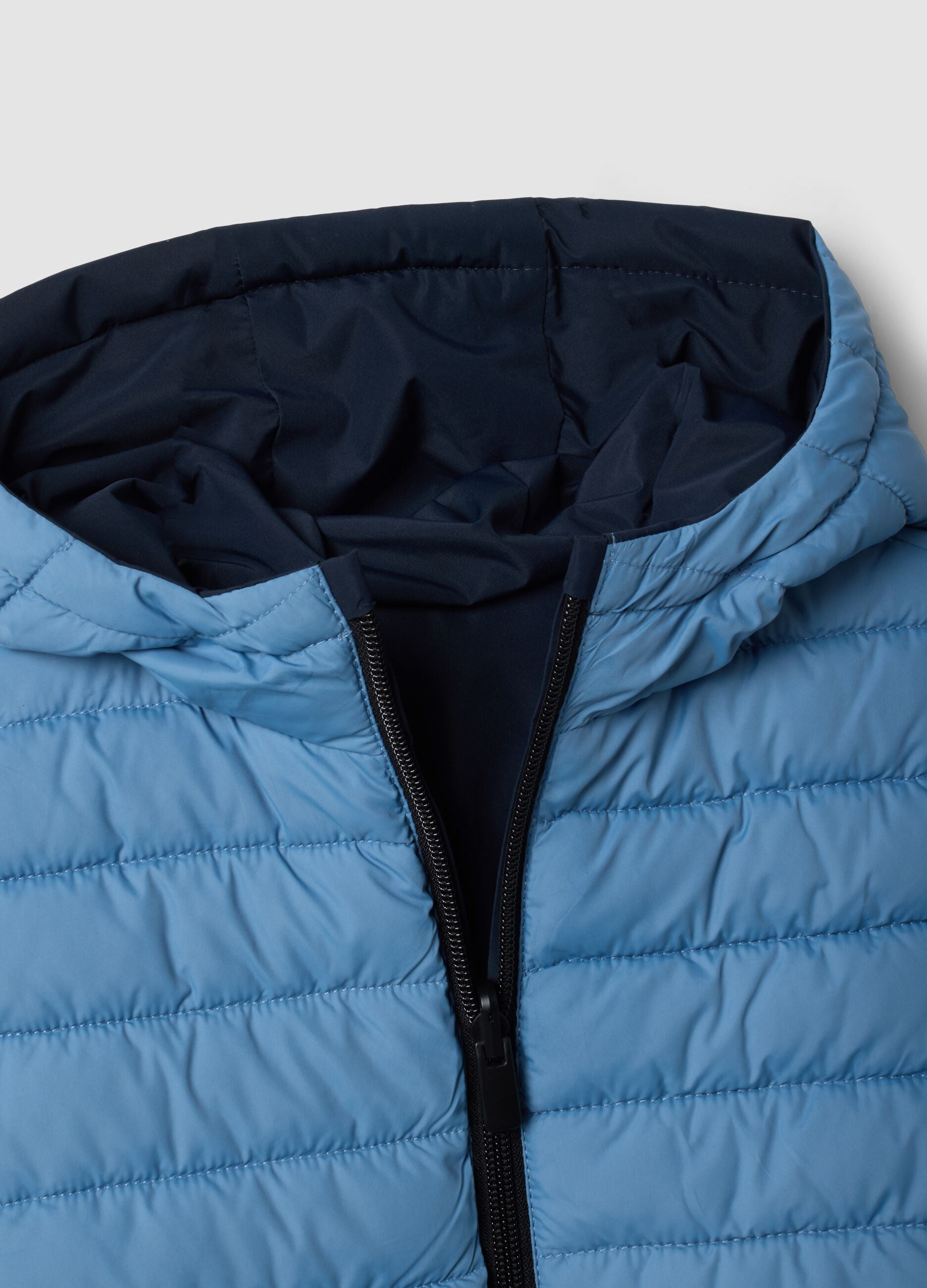 Reversible ultralight hooded zip jacket in light blue for boys