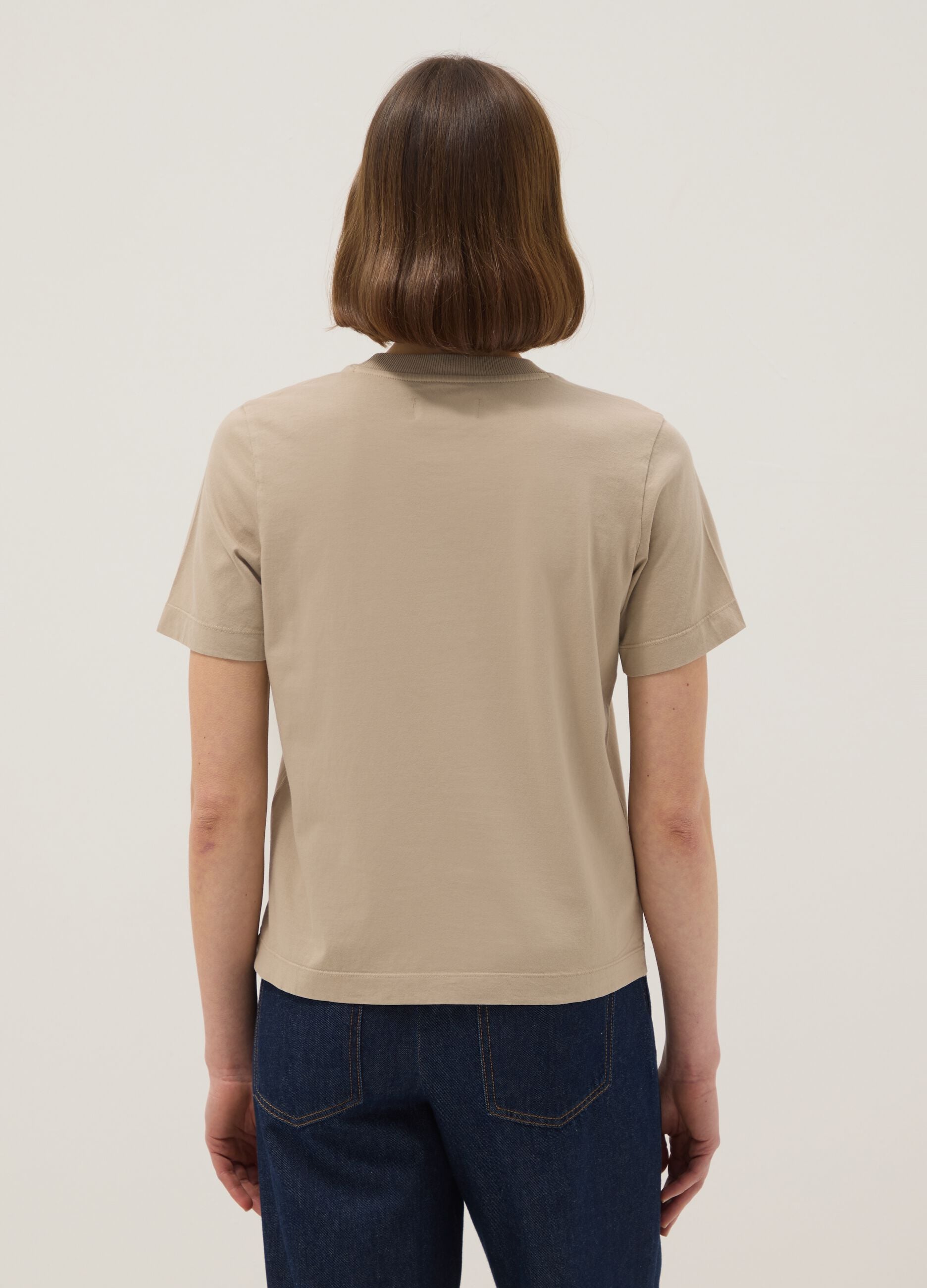 Short-sleeved beige T-shirt in pure Italian cotton