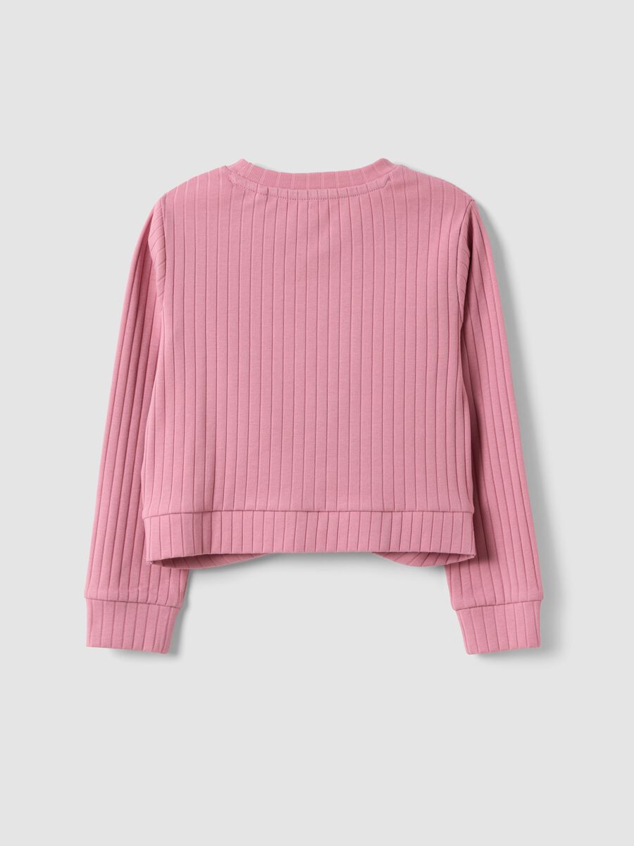 Girls&rsquo; pink cropped ribbed stretch cotton T-shirt_1