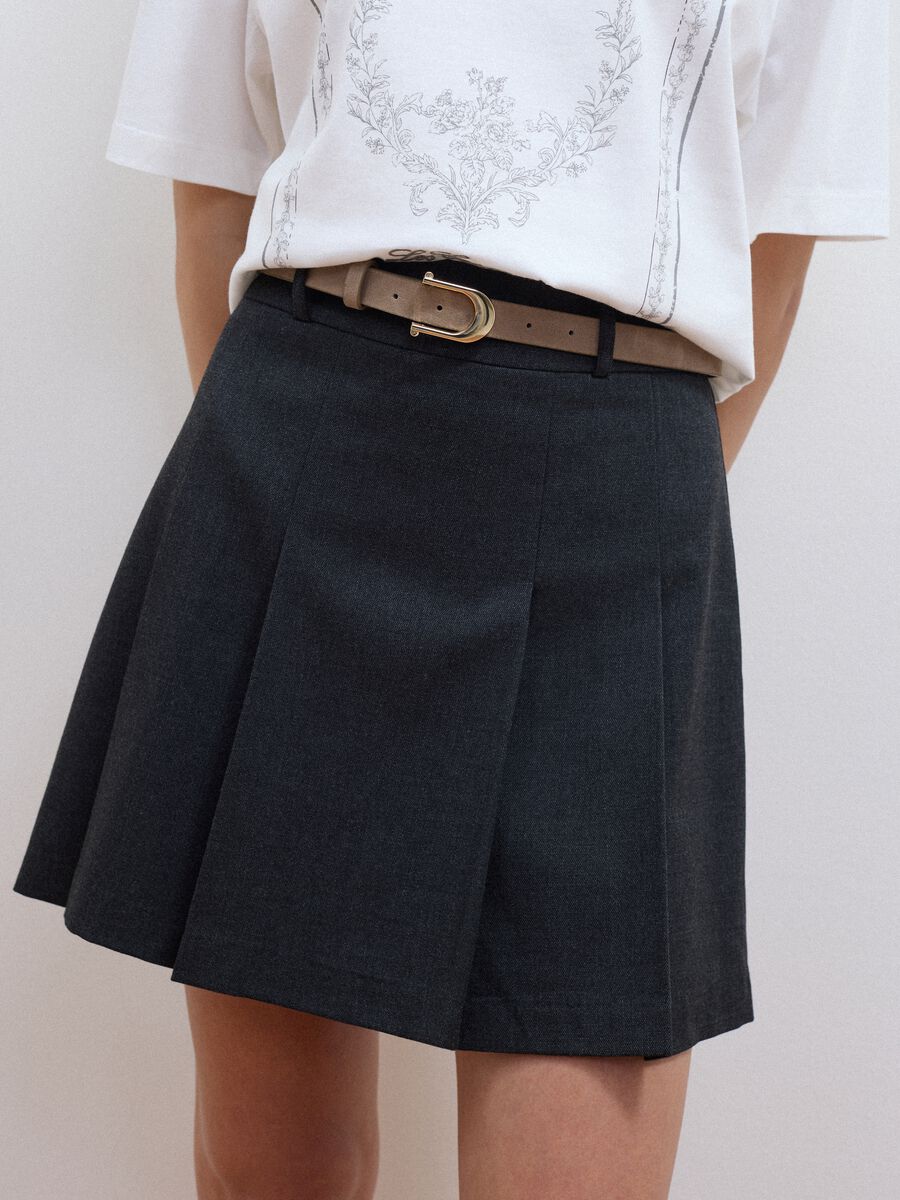 Grey stretch viscose mini skirt with belt_3