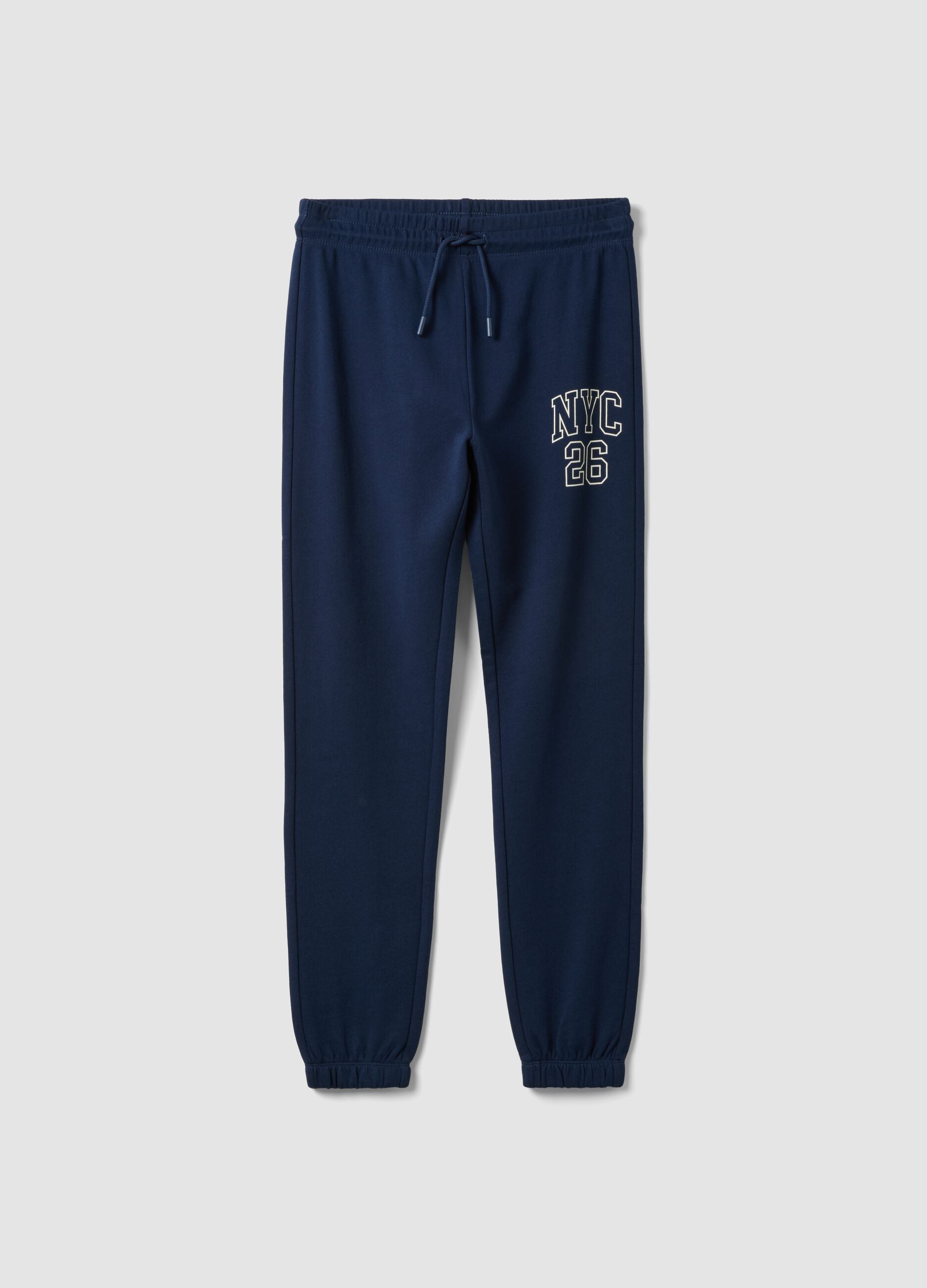 Blue pure cotton joggers with college print for boys