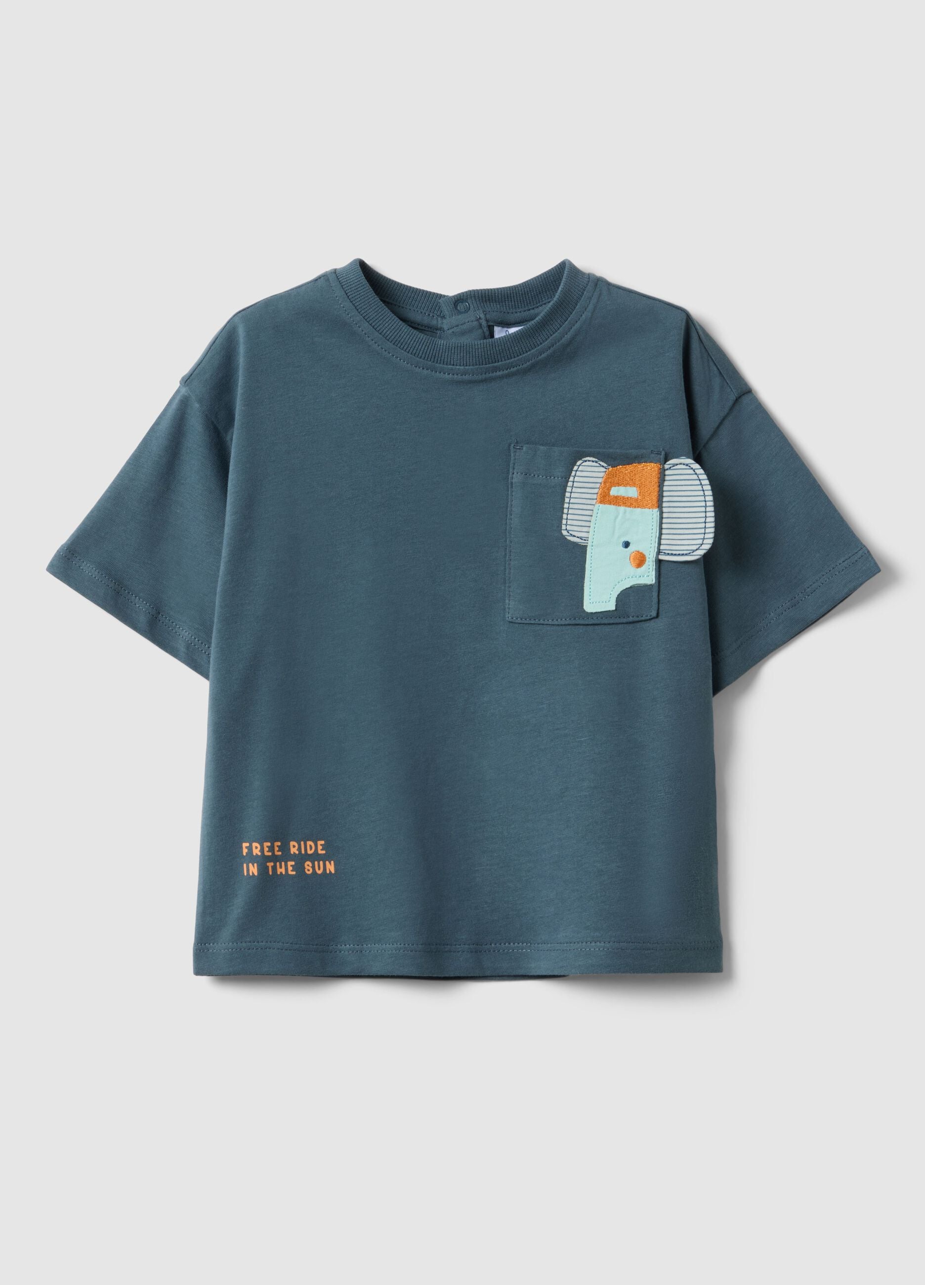 Blue pure cotton t-shirt with pocket for child