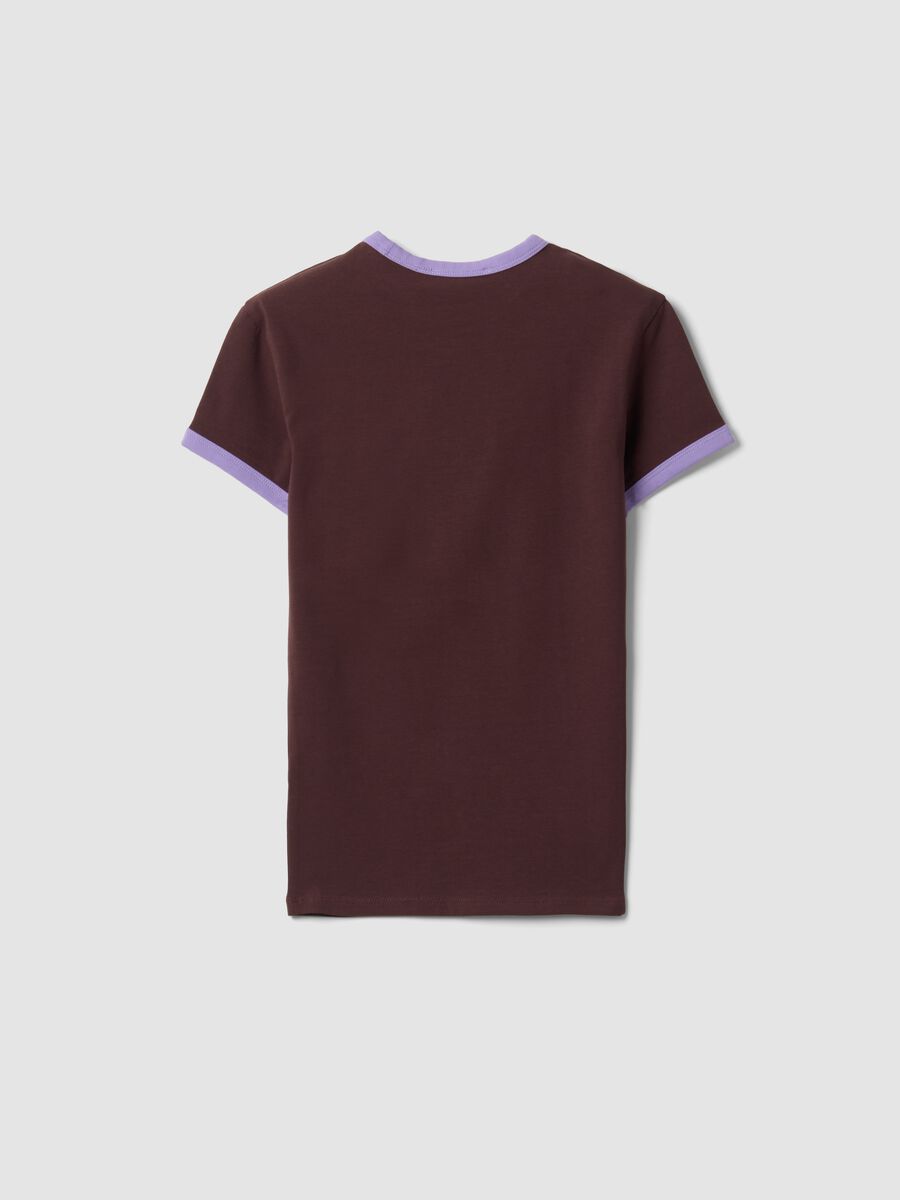Brown stretch cotton fitted T-shirt with contrast trims_2