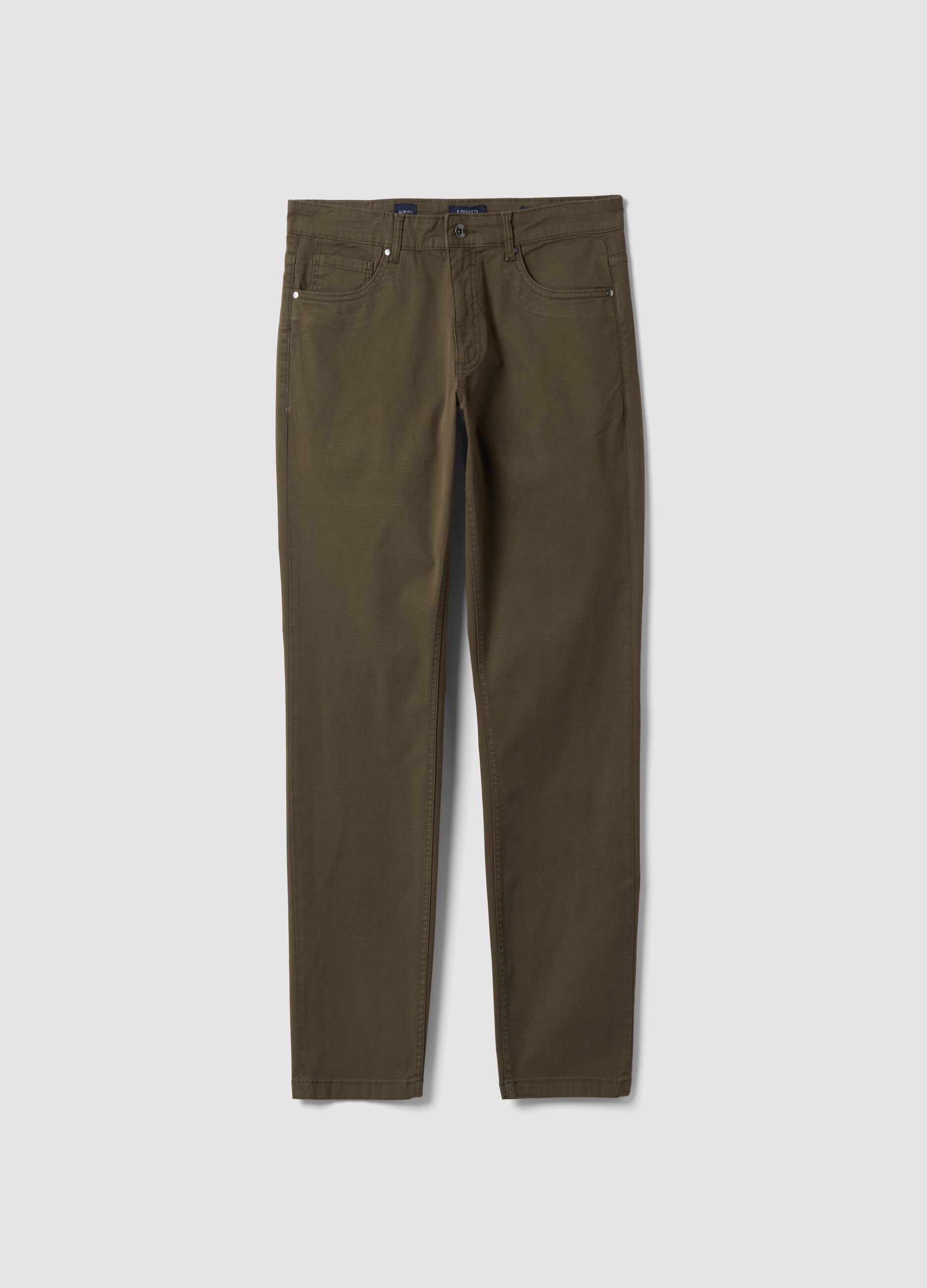 Green slim-fit stretch cotton twill trousers