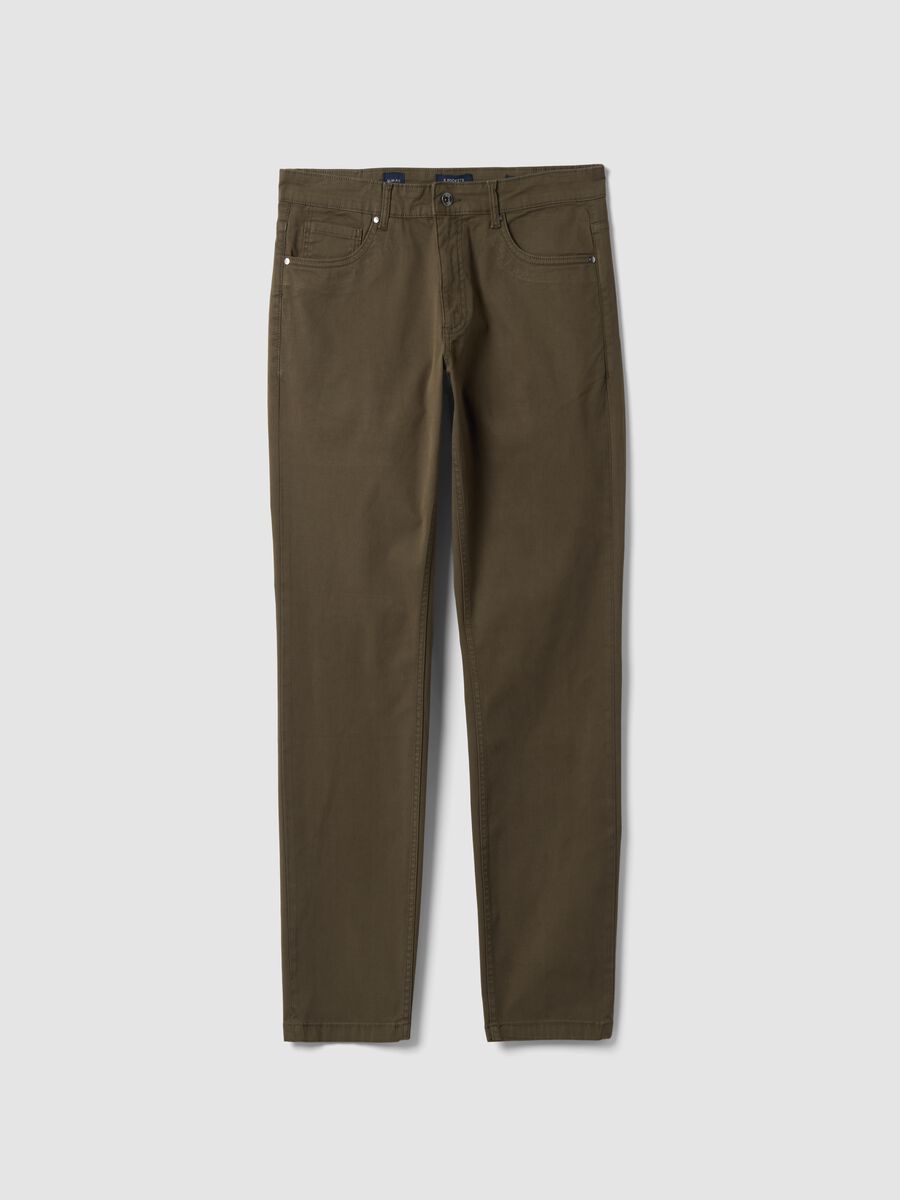 Pantaloni verdi in twill di cotone elasticizzato slim fit_0