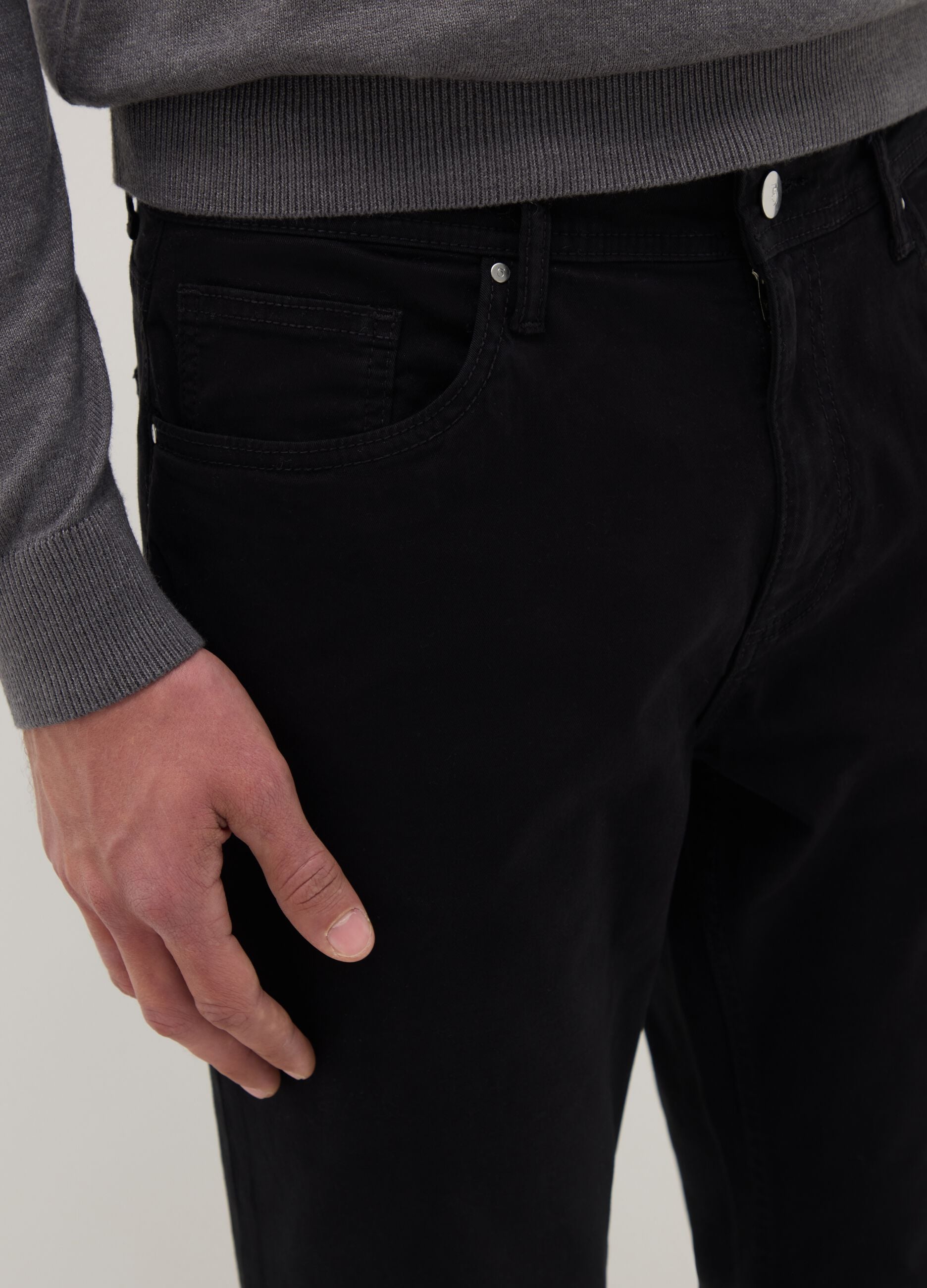Black stretch cotton trousers regular fit