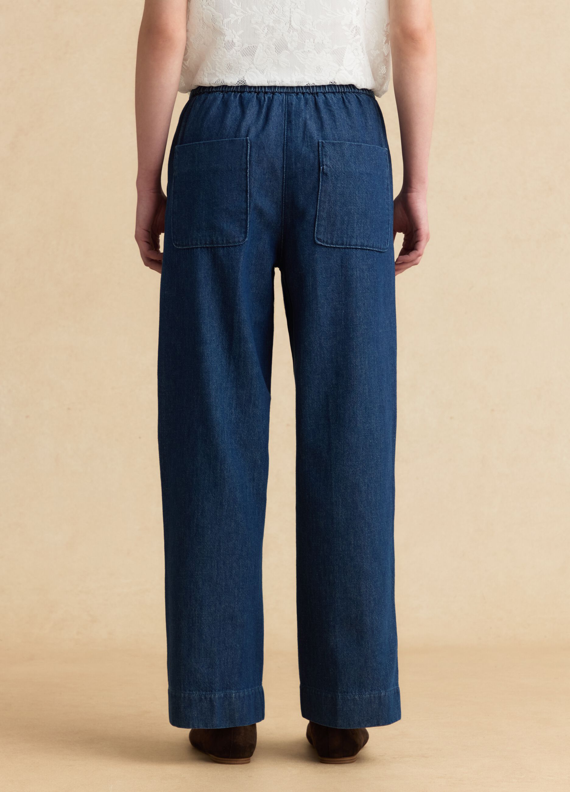 Blue denim jogger trousers in pure cotton, relaxed fit