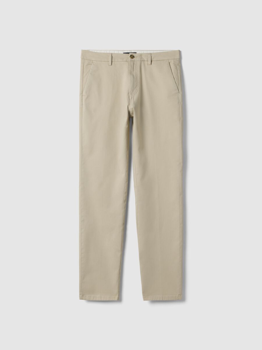 Pantaloni chino beige in cotone elasticizzato slim fit_0