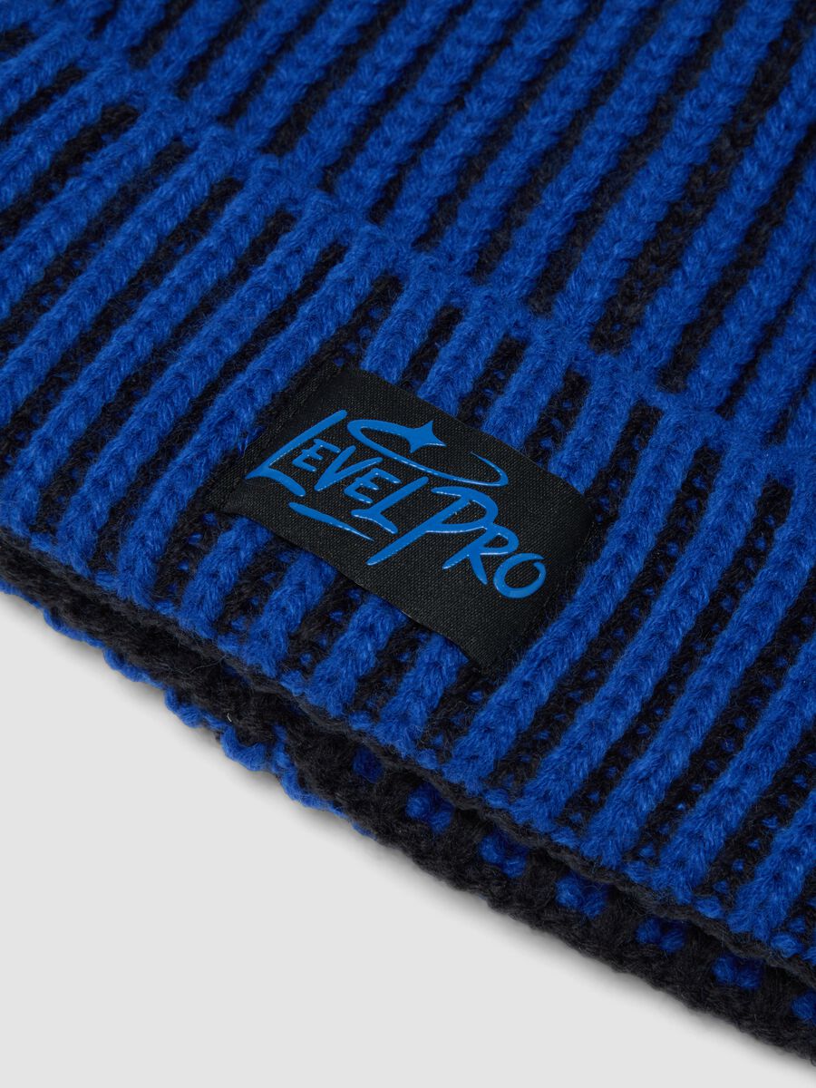 Blue rib-knit beanie with turn-up cuff_2