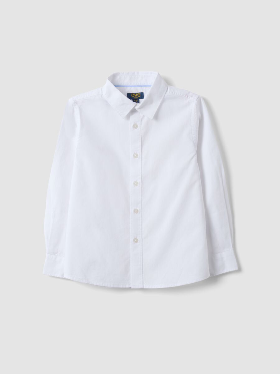 White pure cotton Oxford shirt with classic collar for boys_0
