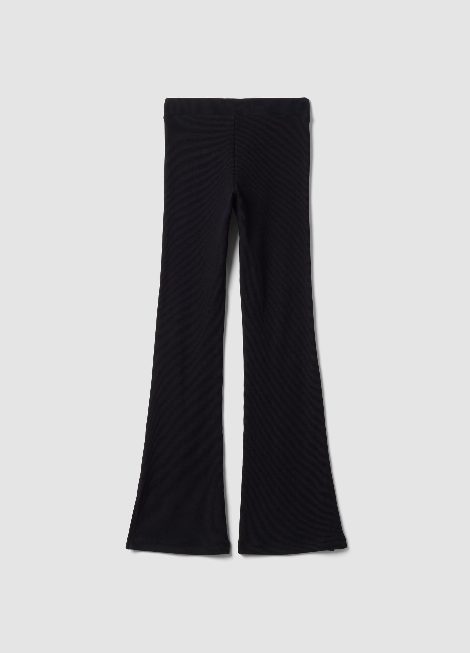 Black flared leggings in stretch cotton