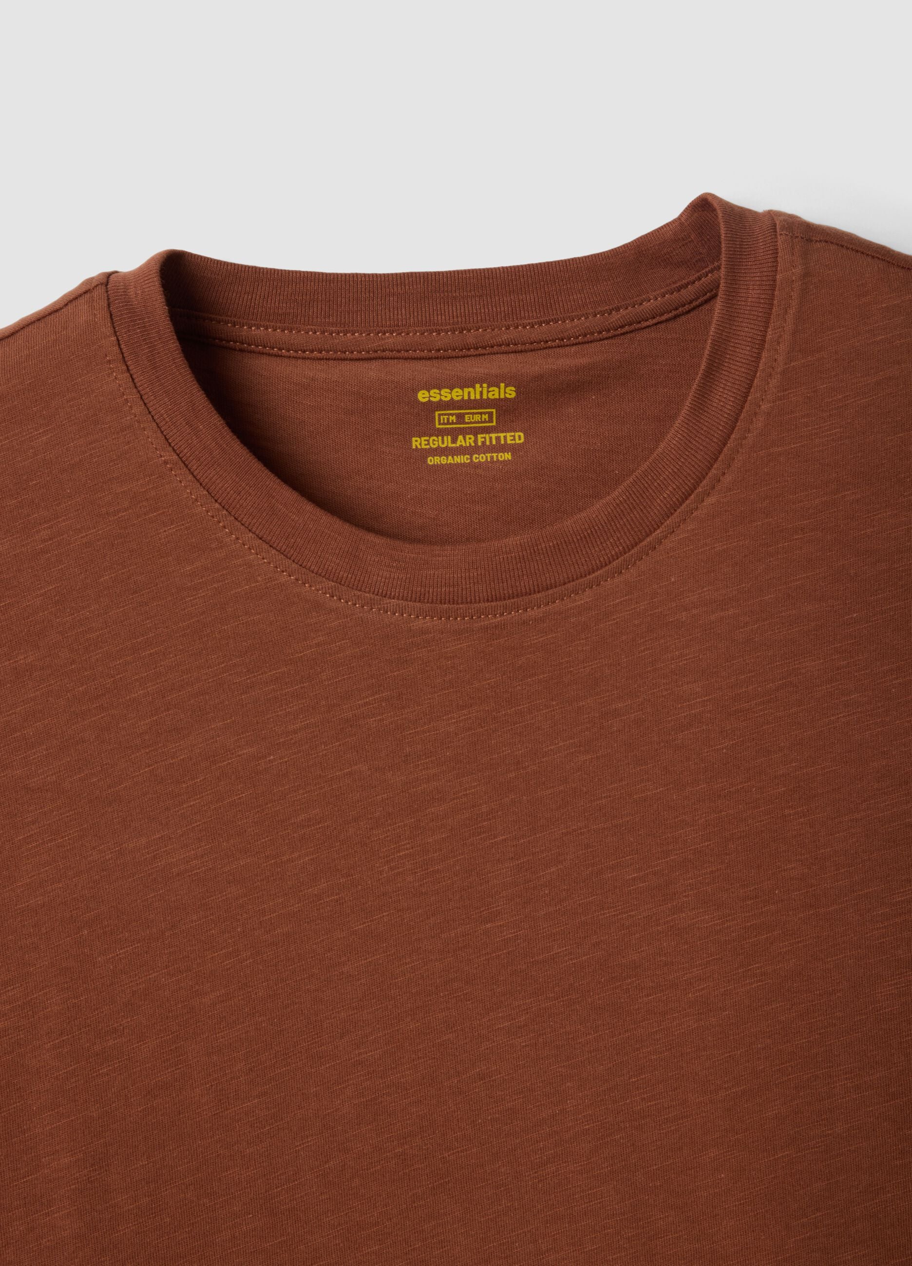Brown short-sleeve pure cotton regular fit T-shirt