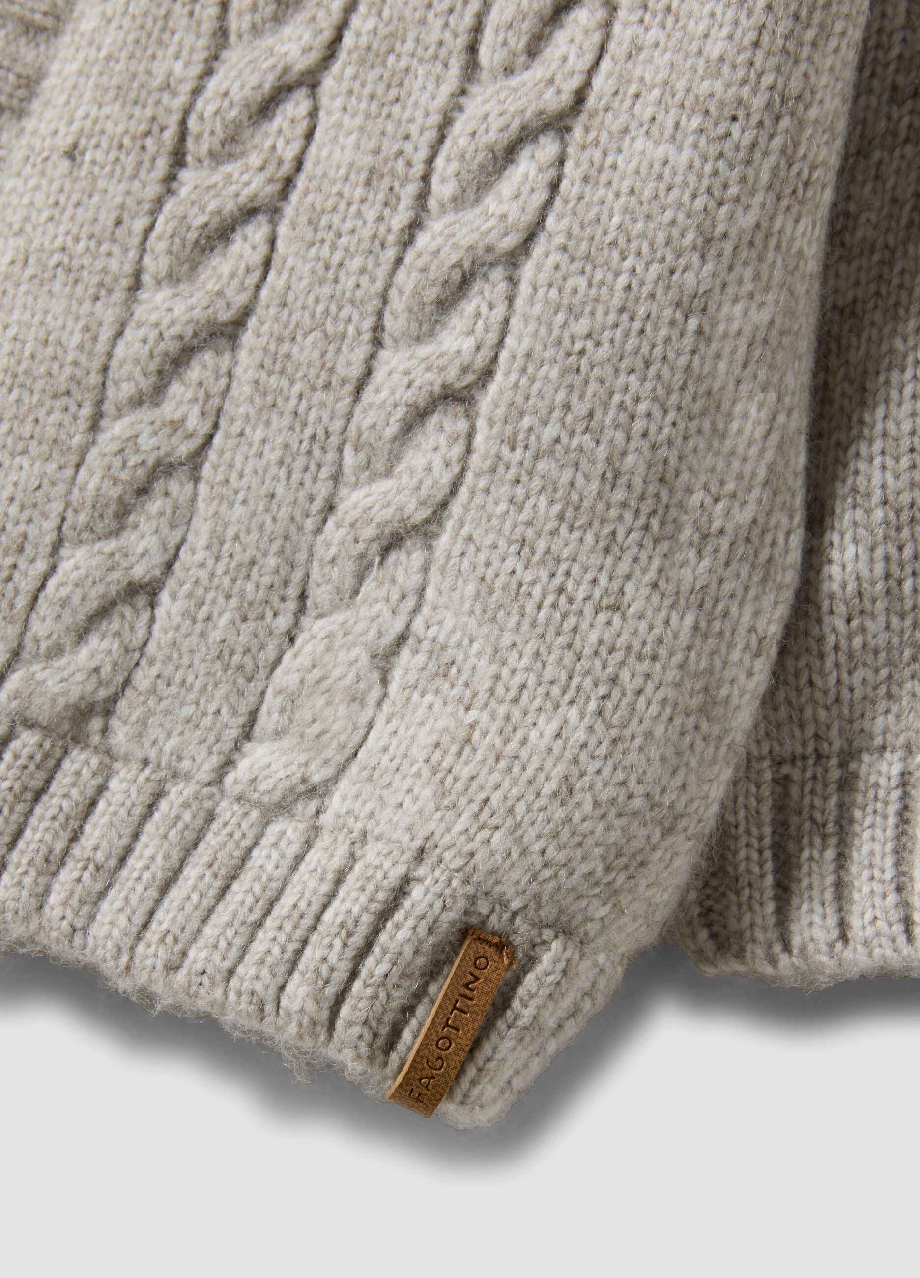 Grey hooded cable-knit jacket