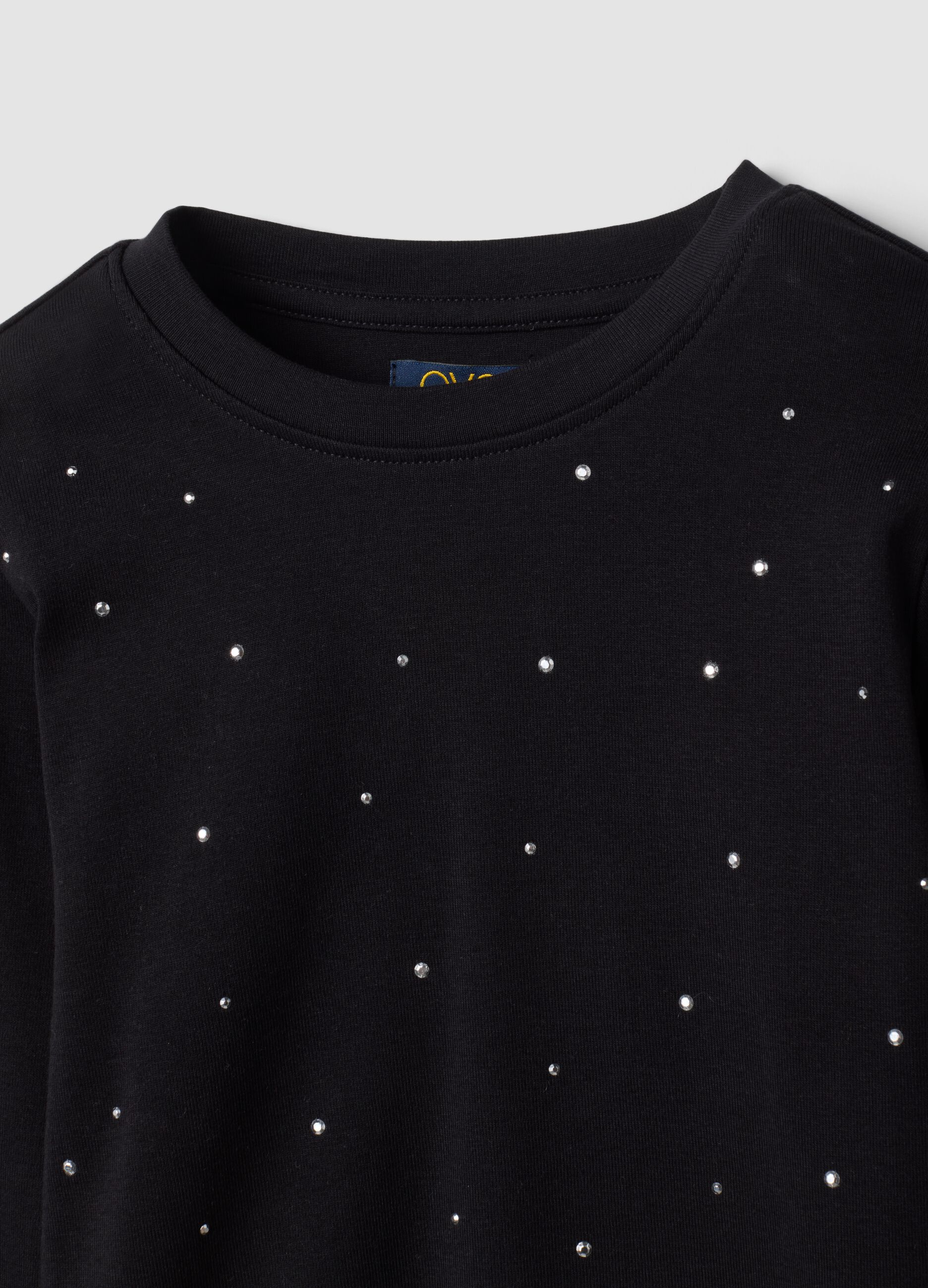 Black slim-fit stretch cotton T-shirt with ribbed neckline