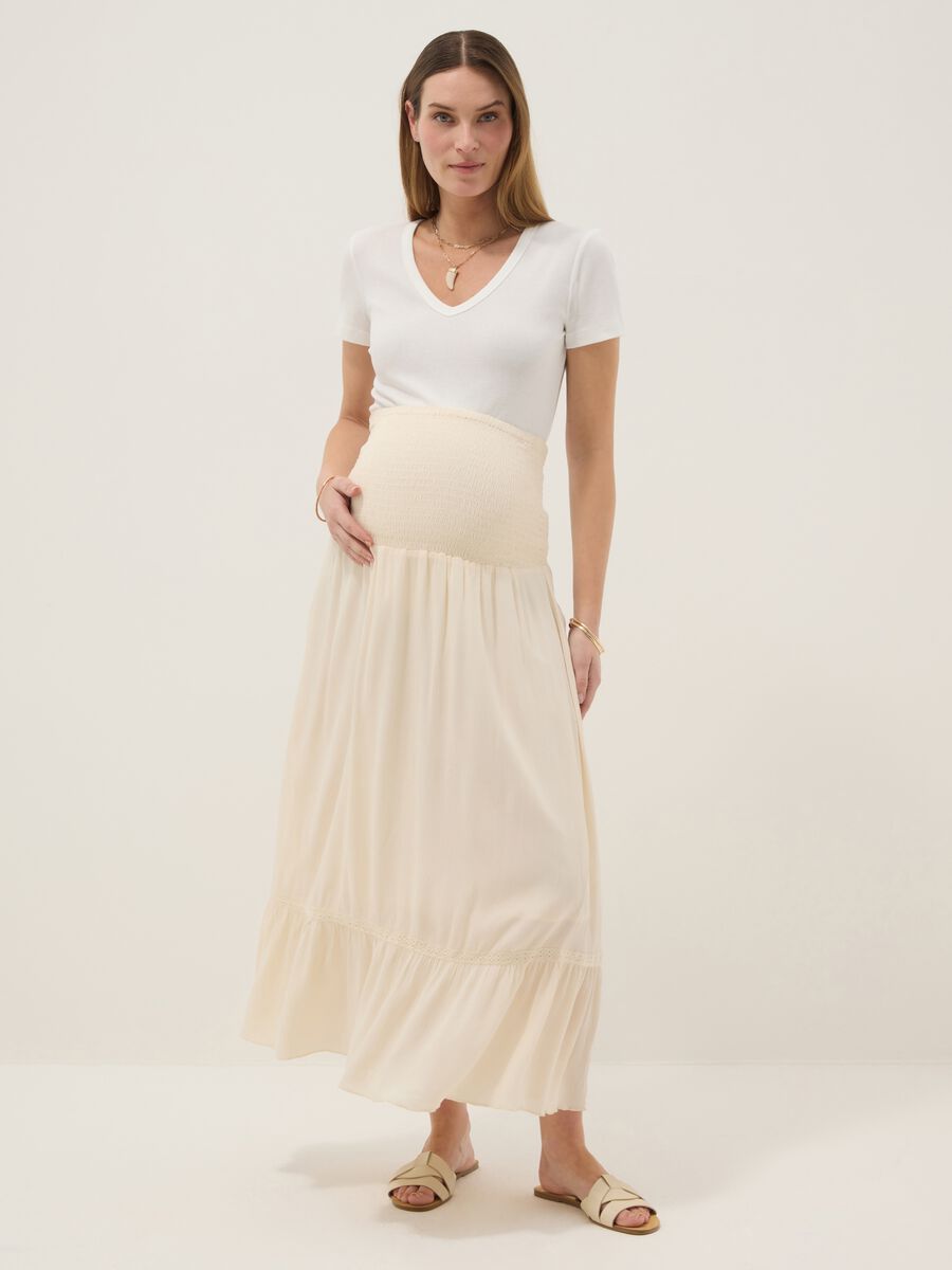 Beige maternity long skirt in pure viscose_0