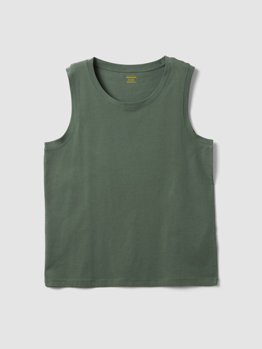 Green crew-neck vest top in pure cotton, regular fit_4