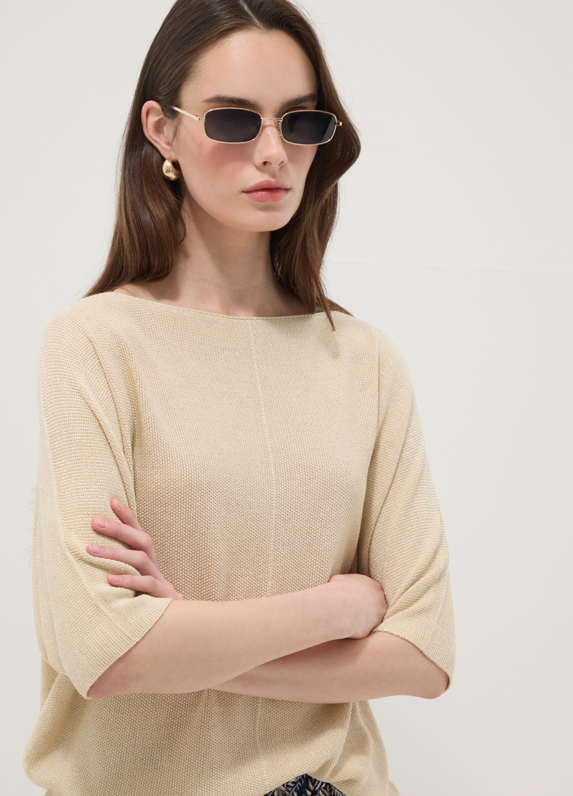 Beige viscose-blend regular-fit T-shirt