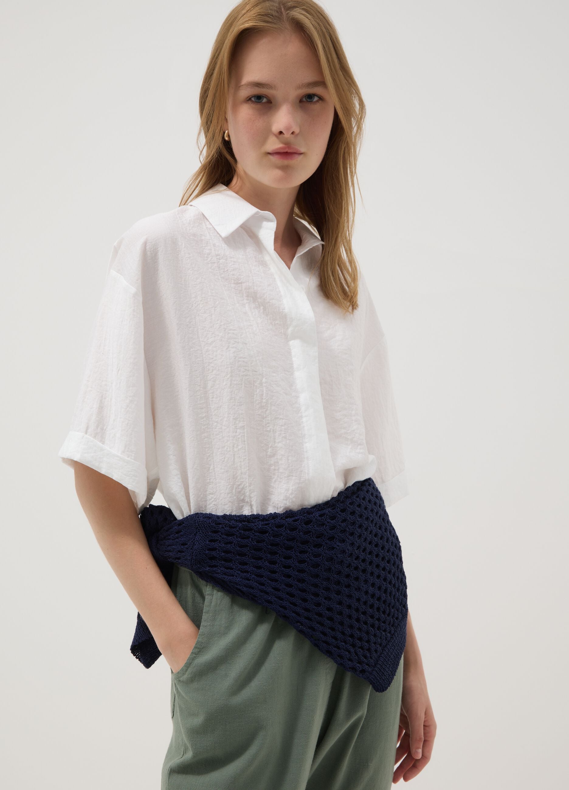 White viscose-blend shirt