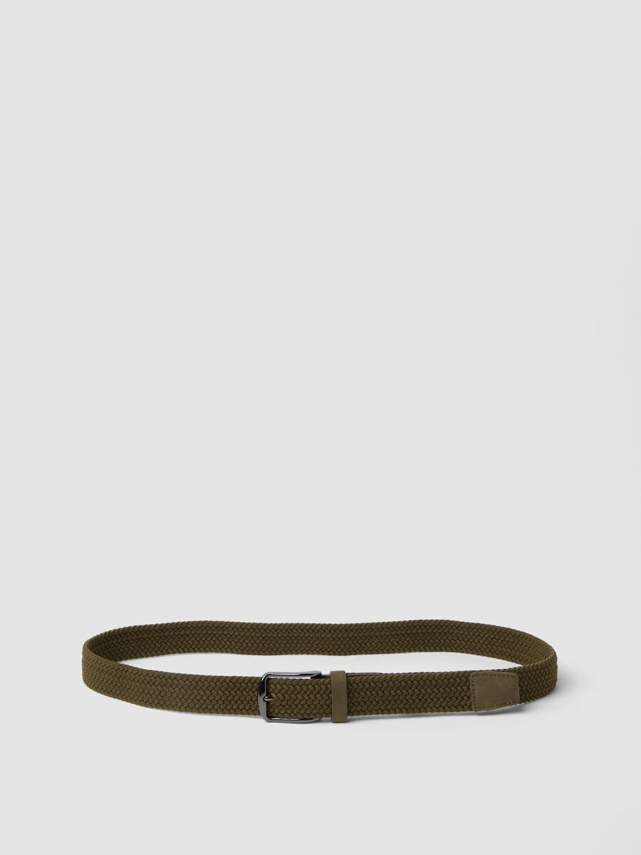 Green woven belt with metal buckle_0