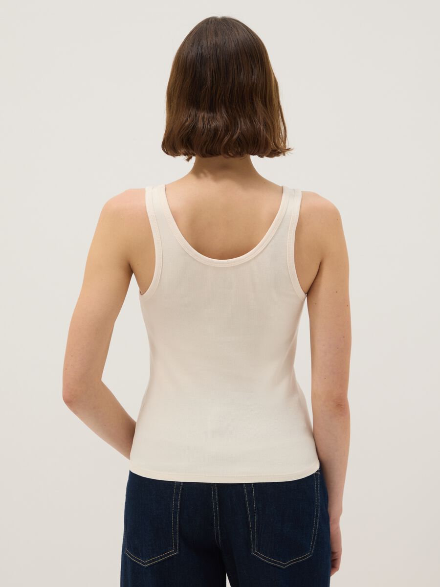 Beige regular fit stretch cotton tank top_2