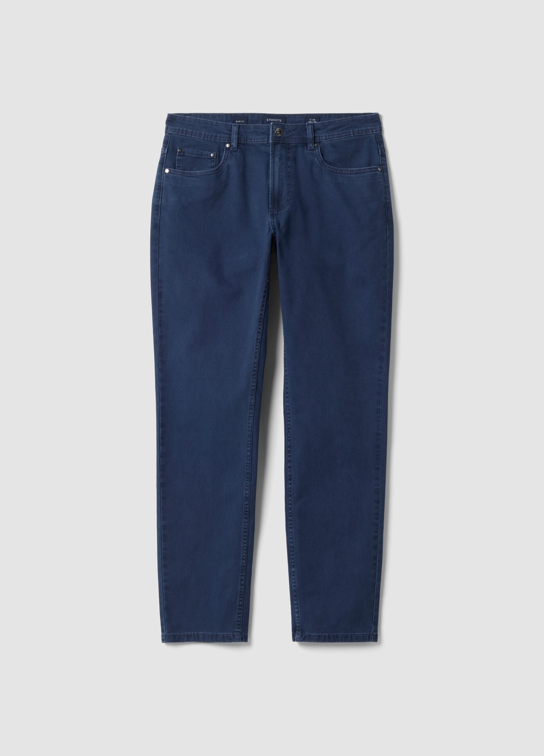 Blue slim-fit stretch cotton trousers