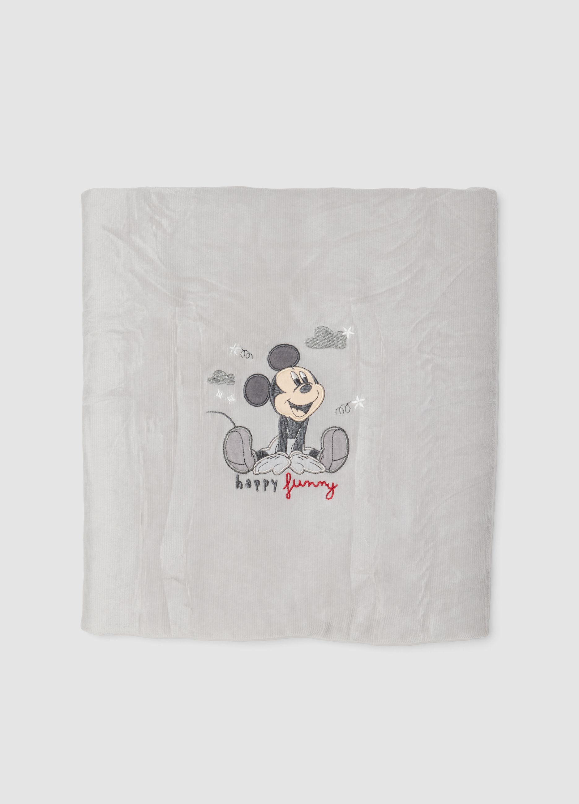 Copertina grigia in cotone organico elasticizzato con ricamo Mickey