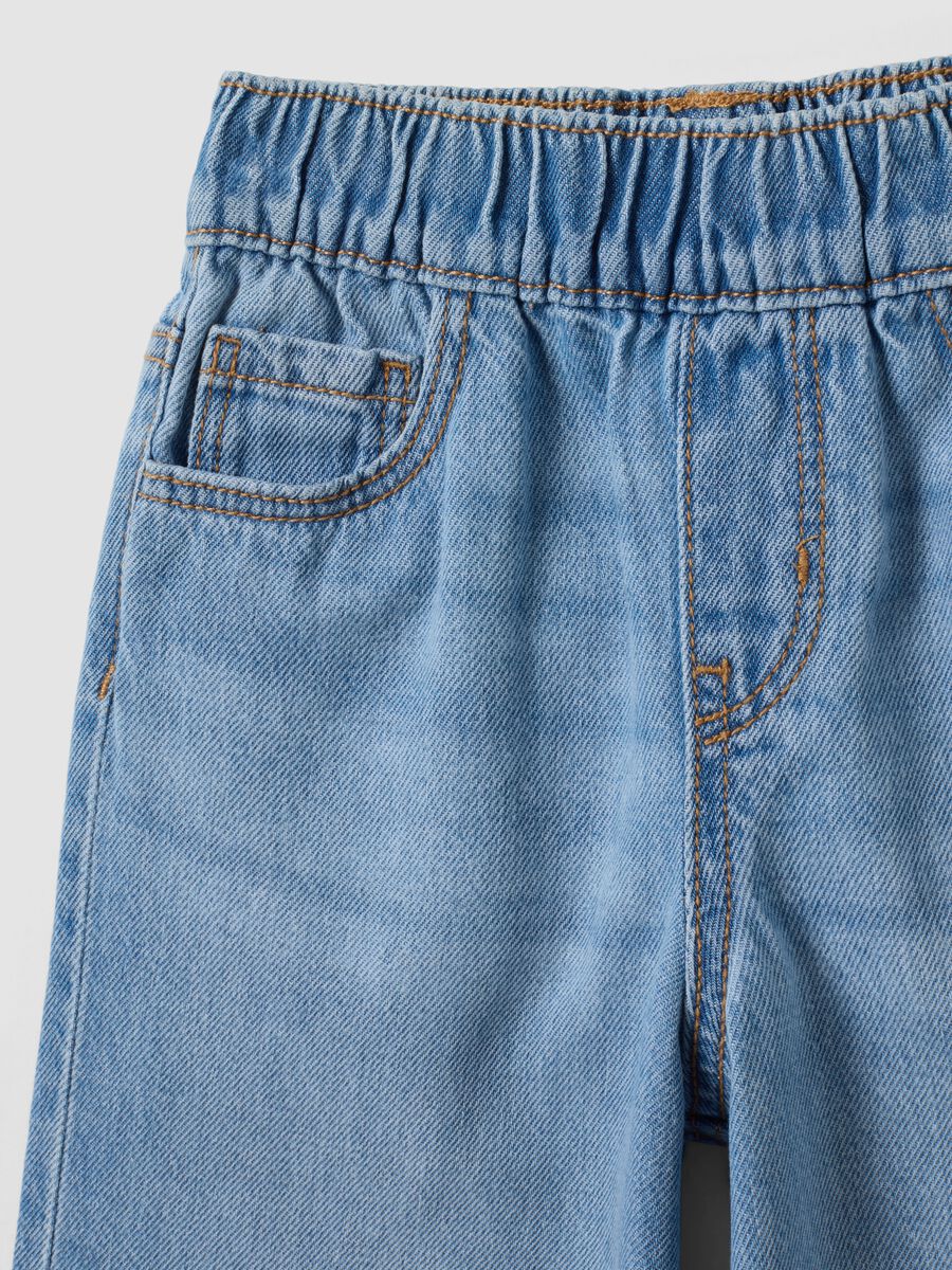 Light Blue Wide-Leg 100% Cotton Jeans with Elasticated Waistband for Girls_2