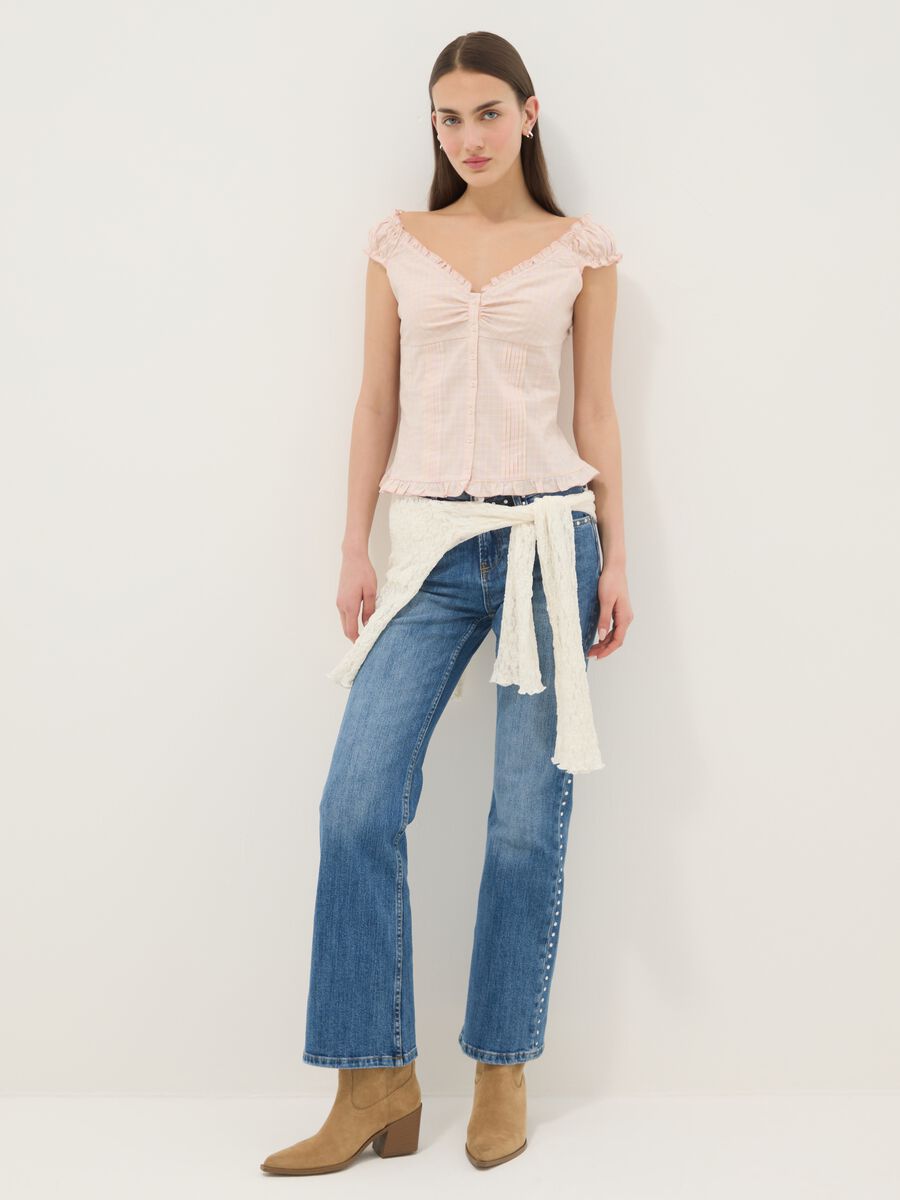 Blusa rosa in cotone elasticizzato con bottoni e ruches regular fit_2