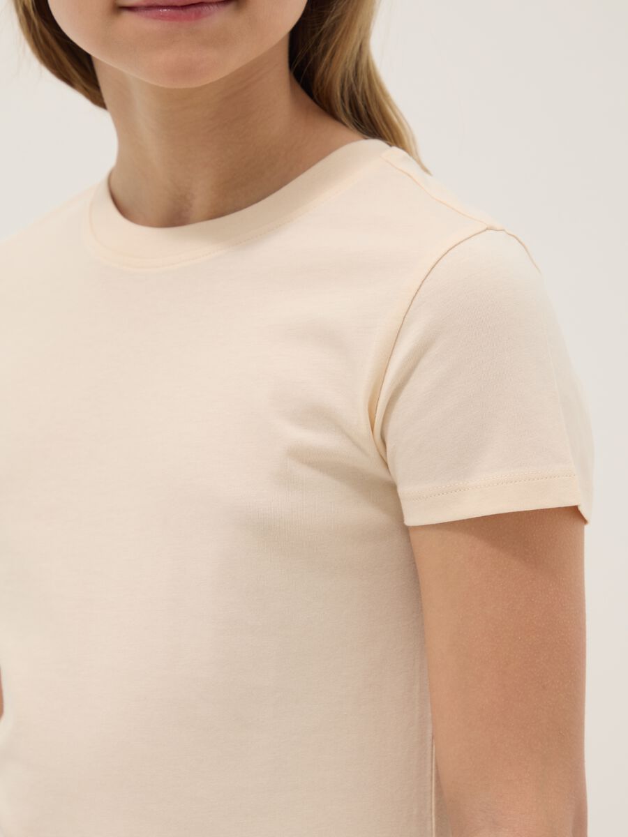 Girls' beige pure cotton regular-fit T-shirt_2