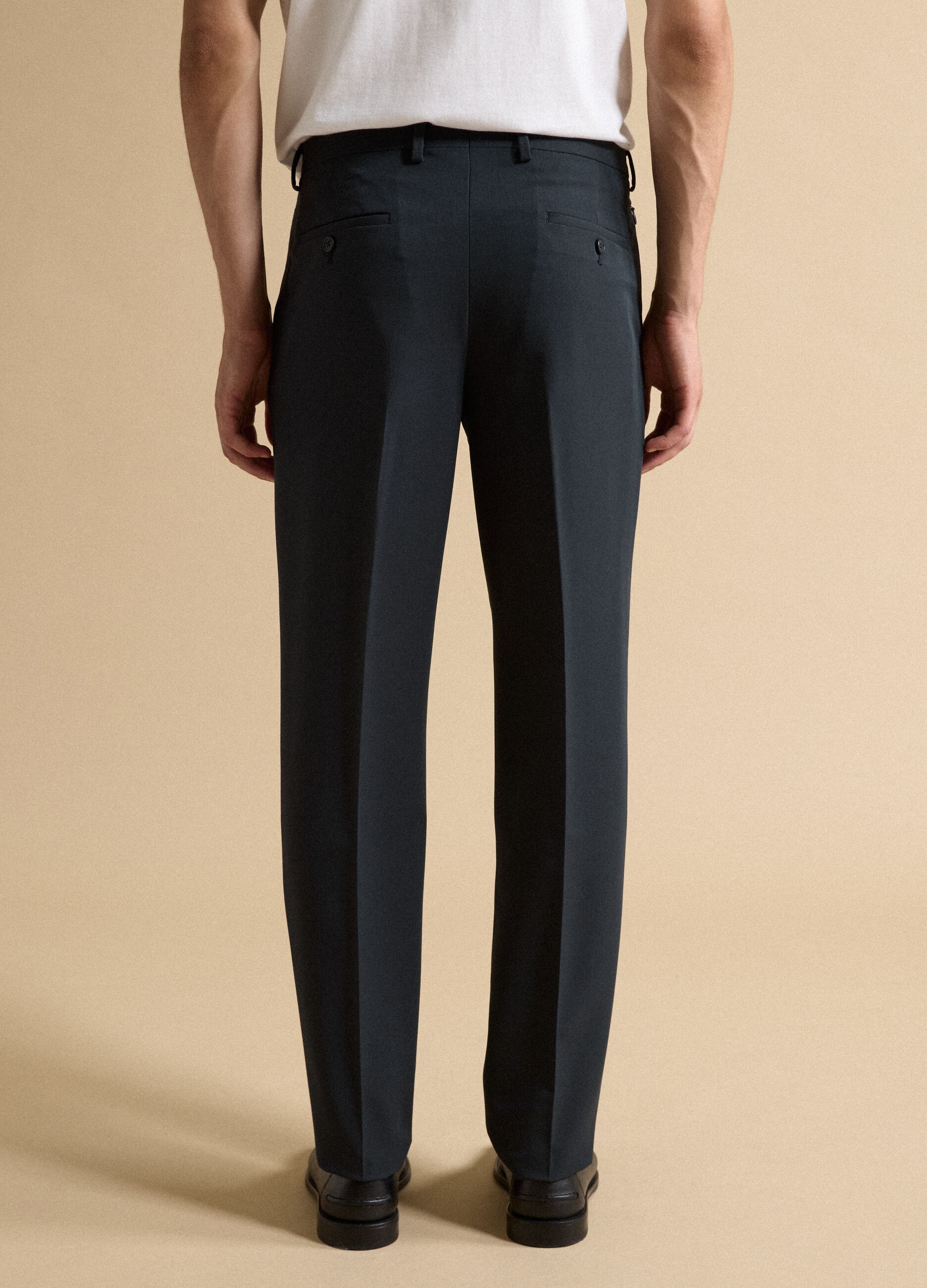 Blue slim-fit formal trousers in stretch viscose twill