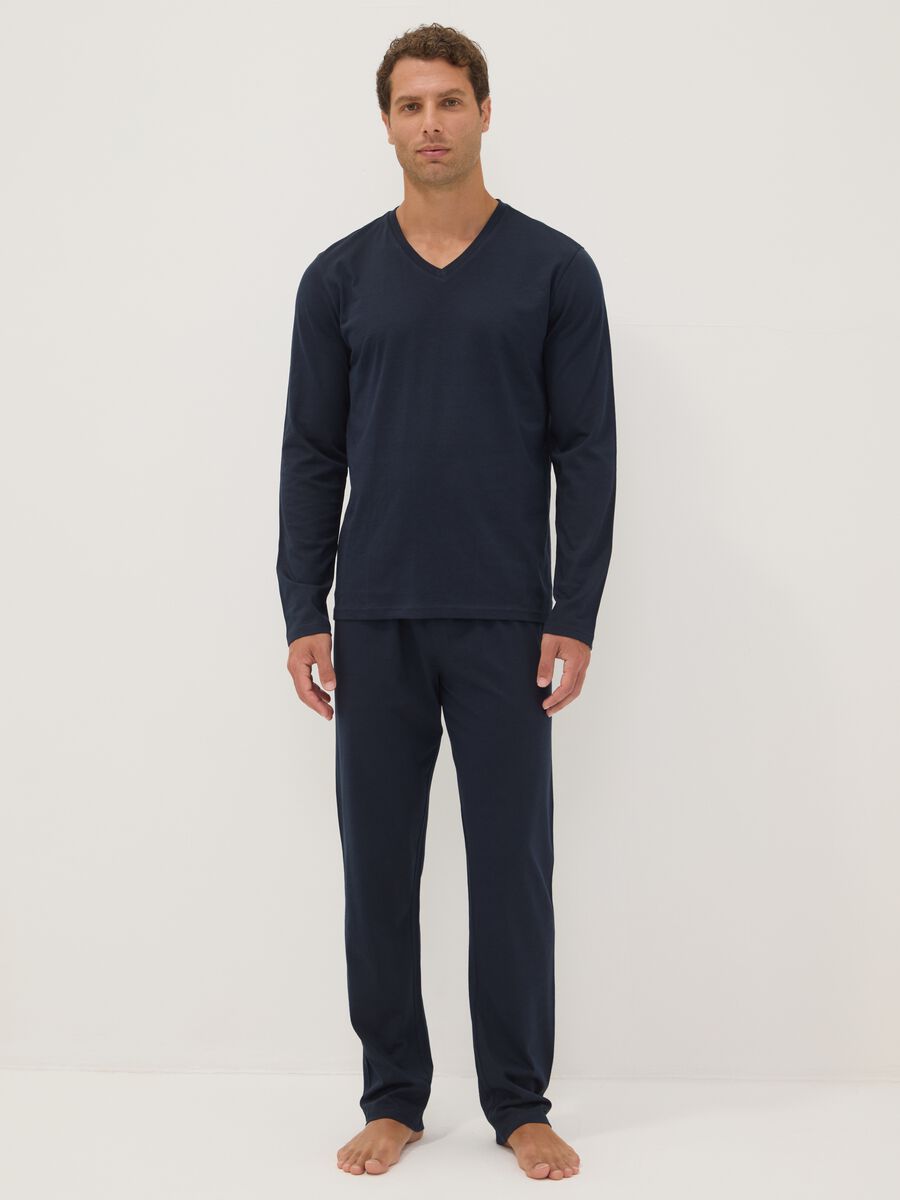 Blue pure organic cotton V-neck pyjamas, regular fit_0