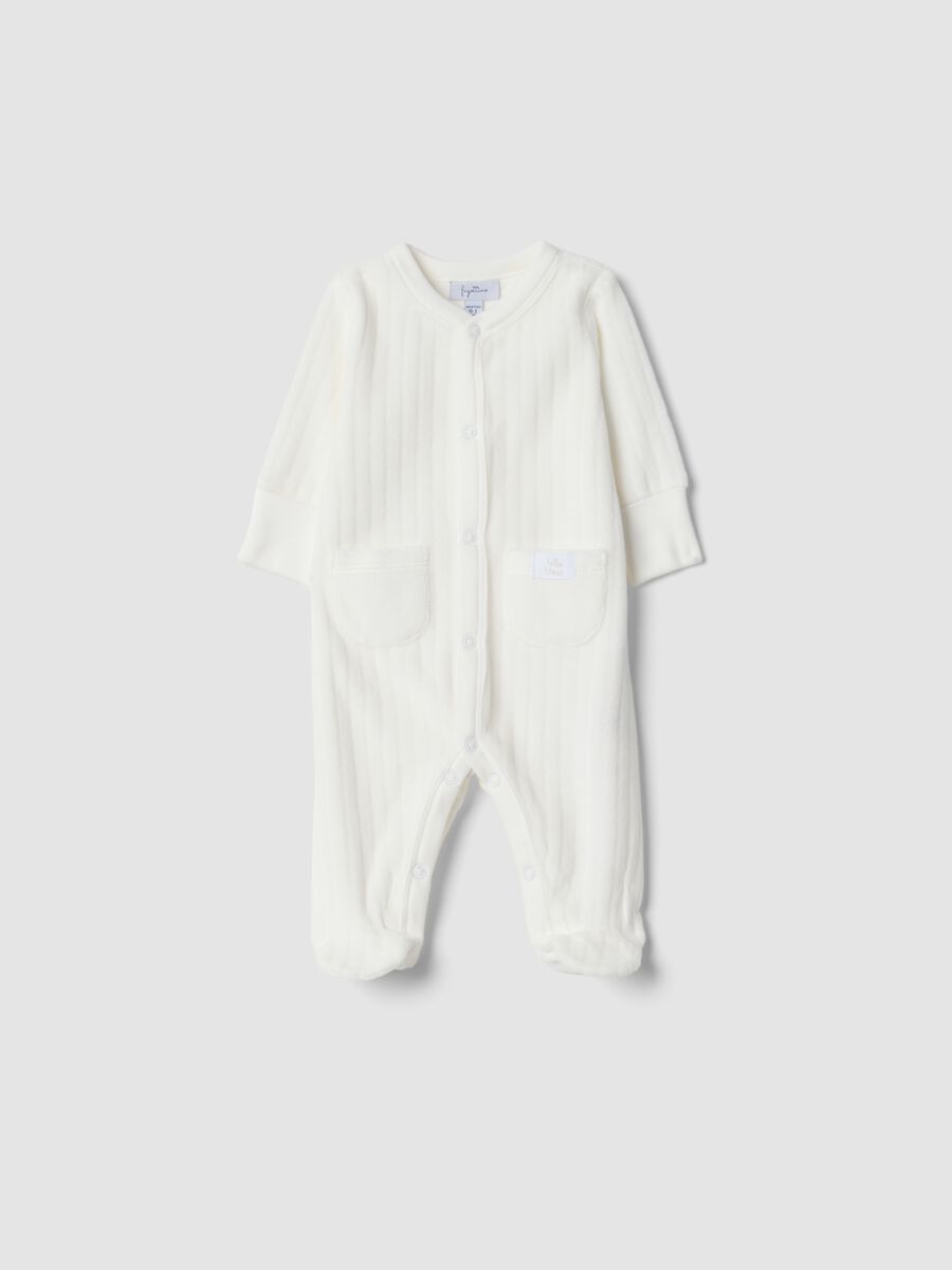Tutina bianca in misto cotone organico con piedini_0