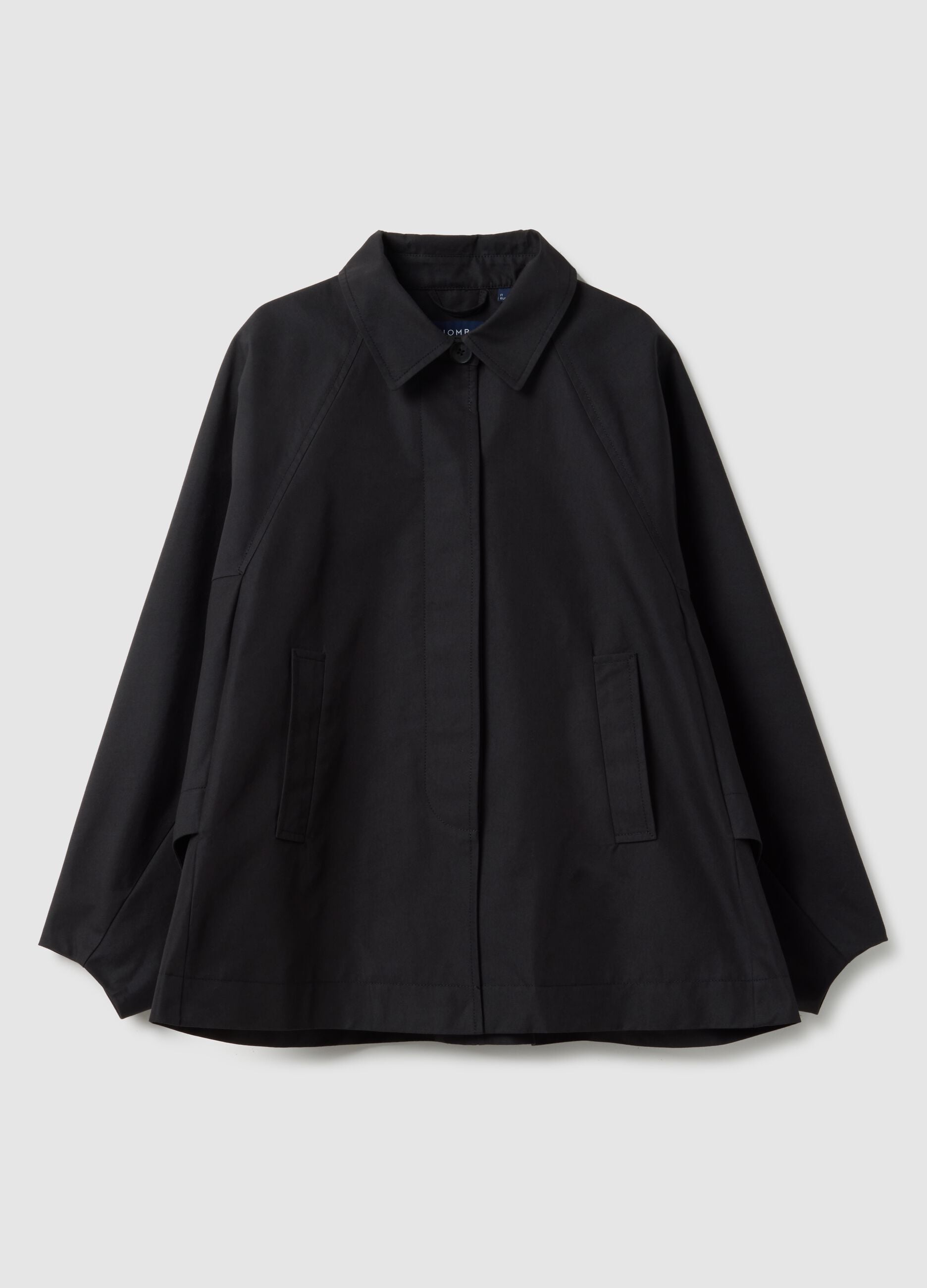 Black oversized cotton blend jacket with hidden closure