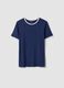 Blue stretch viscose crew-neck T-shirt with contrast trim_0