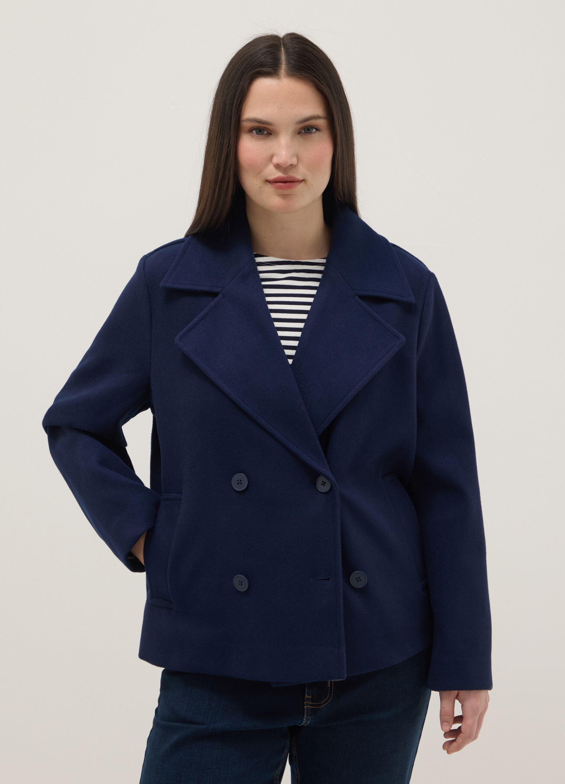 Blue Double-breasted Jacket, Regular Fit