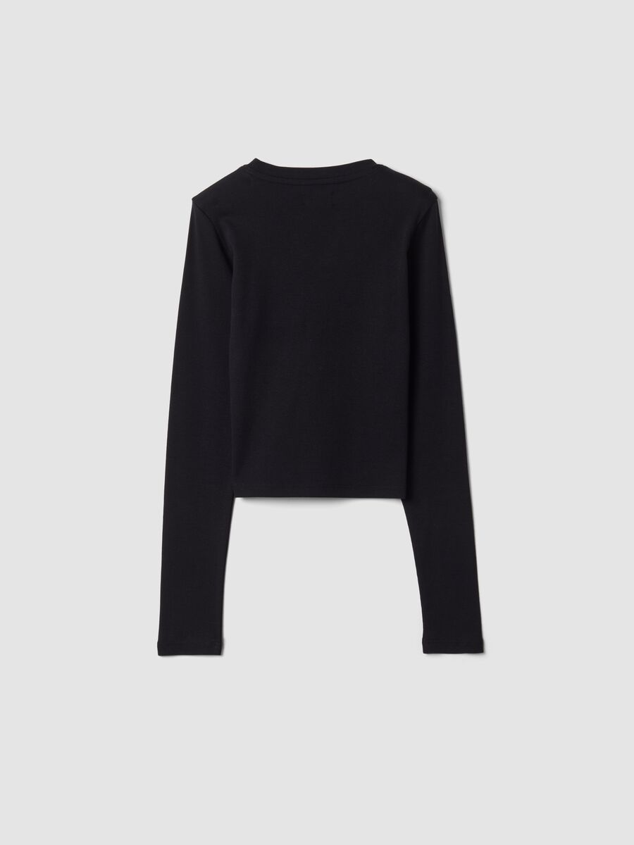 Black slim-fit stretch cotton T-shirt with ribbed neckline_1