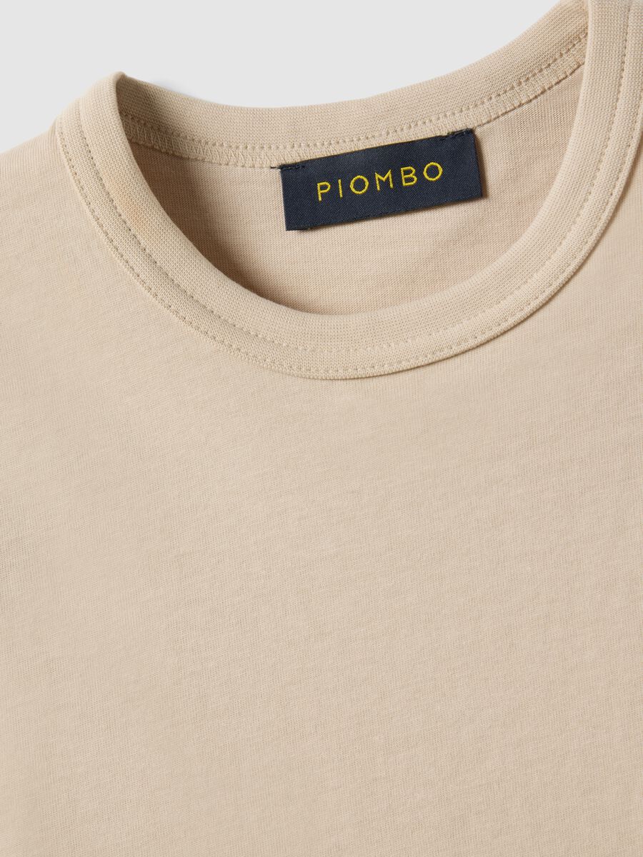 Beige pure cotton crew-neck T-shirt, regular fit_5