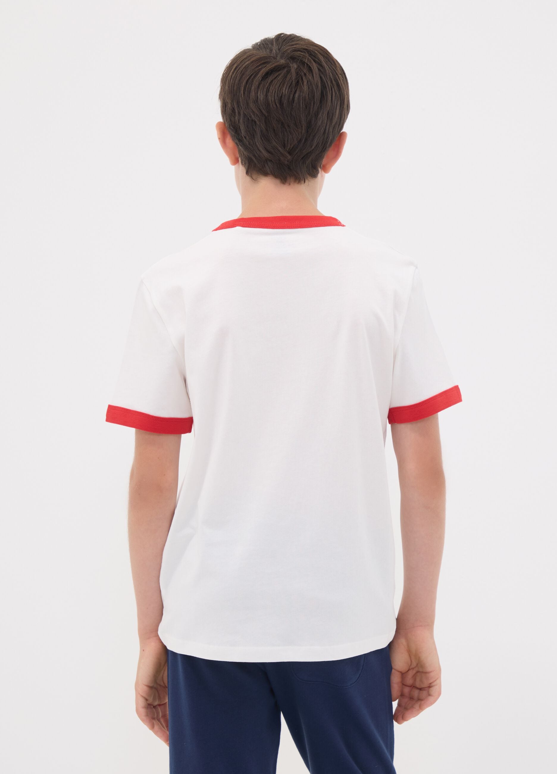 White pure organic cotton T-shirt with print, relaxed fit, for boys