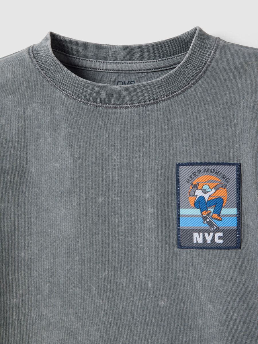 Children's grey pure cotton t-shirt regular fit with patch_2